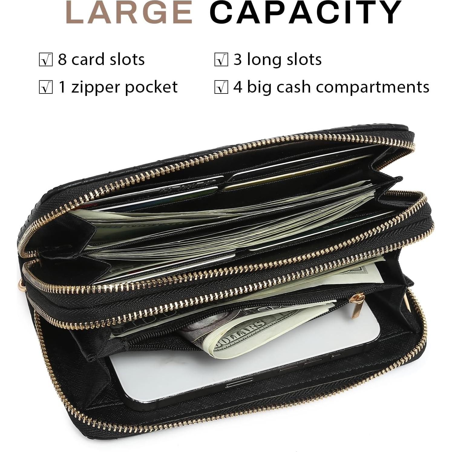 Cartera Dasein con Bloqueo RFID para Mujeres, Negro Acolchado