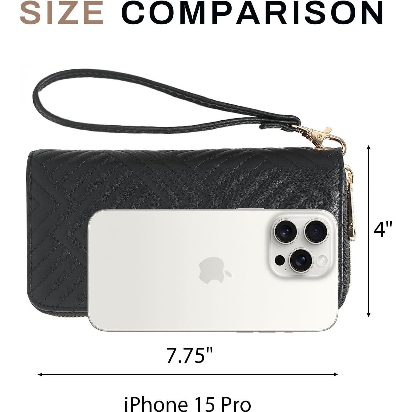 Cartera Dasein con Bloqueo RFID para Mujeres, Negro Acolchado