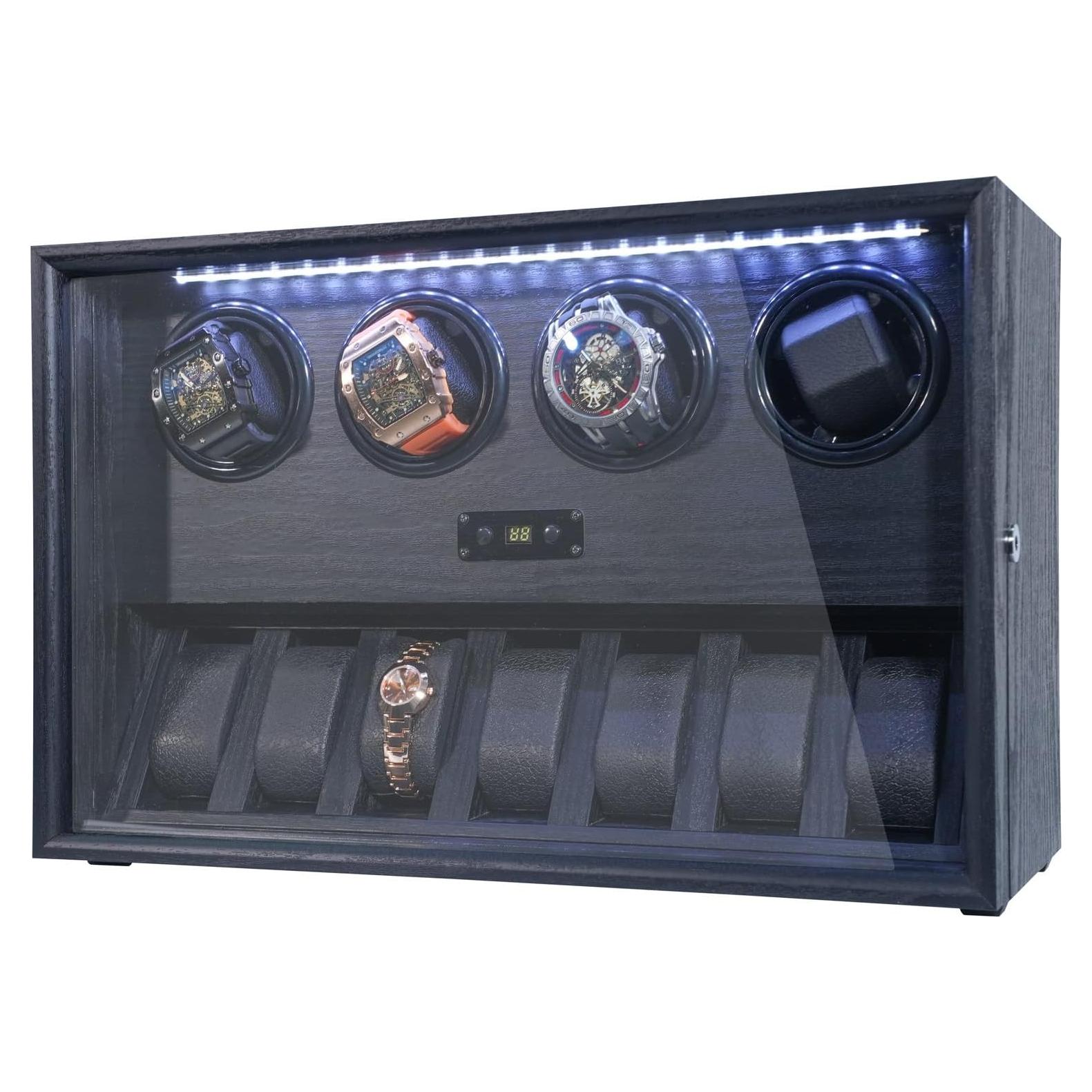 Enrollador de Relojes RYLENE para 4 Relojes Automáticos con Luz