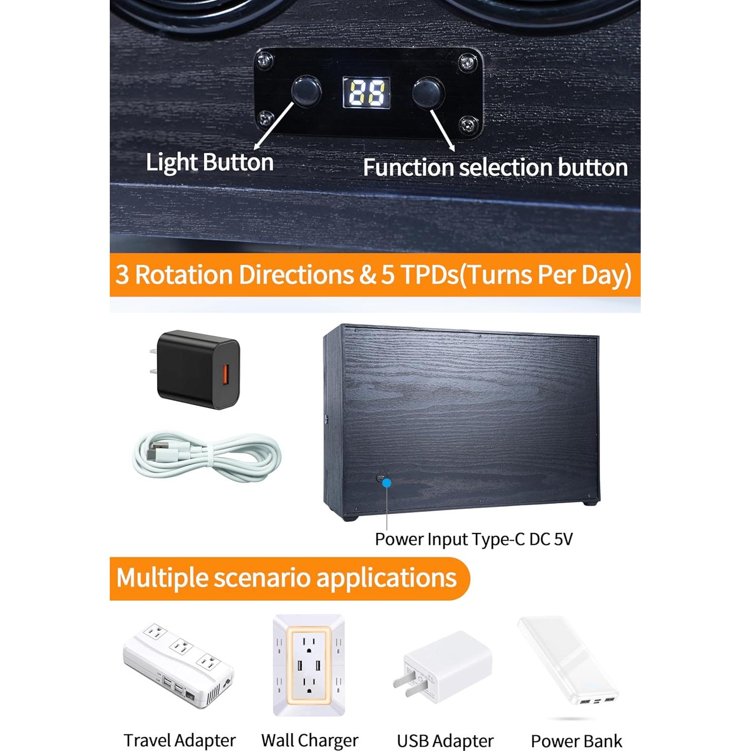 Enrollador de Relojes RYLENE para 4 Relojes Automáticos con Luz