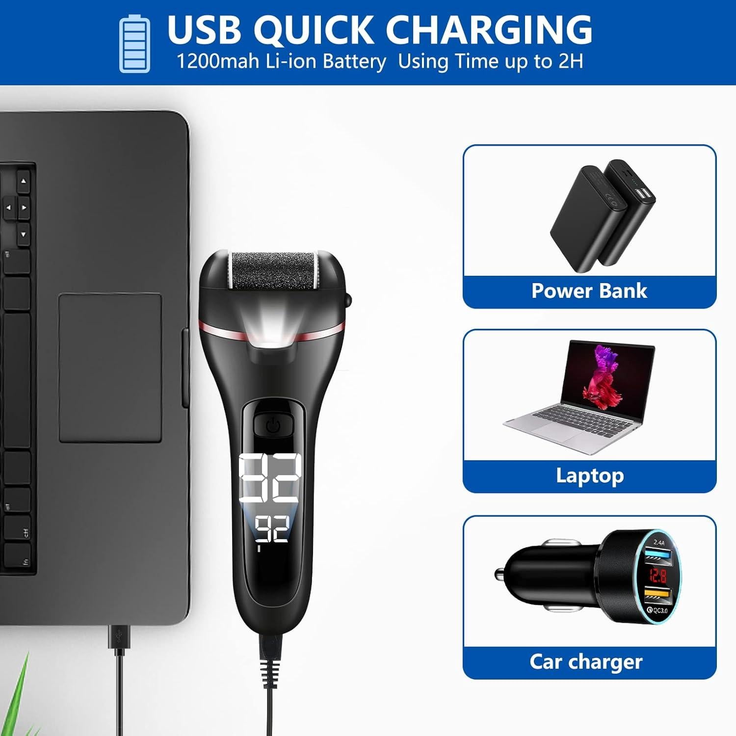 Removedor de Callos Eléctrico Zikillya con 16 Piezas y 3 Rodillos