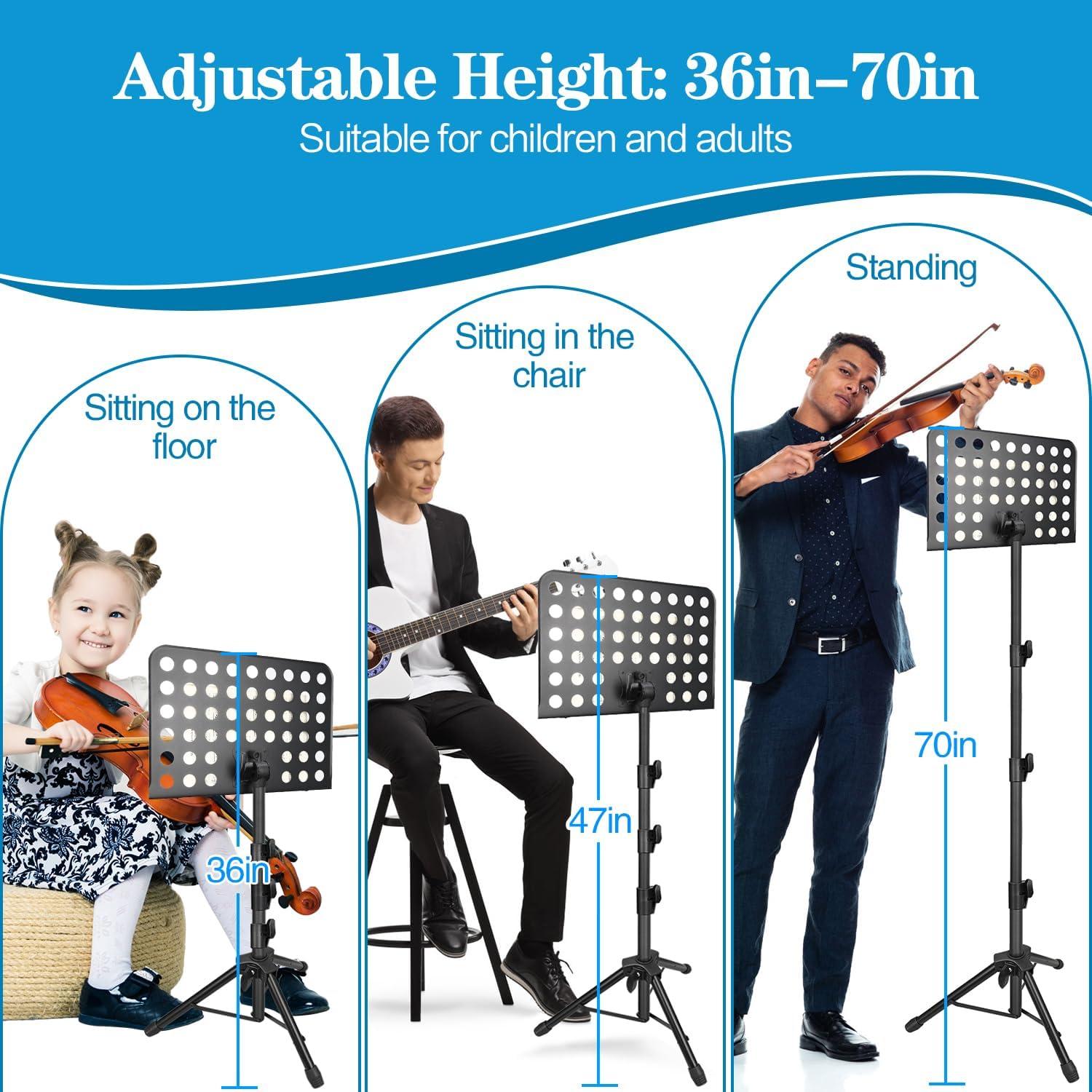 Soporte de Partituras Ajustable Mdvora 91-178cm Plegable con Bolsa