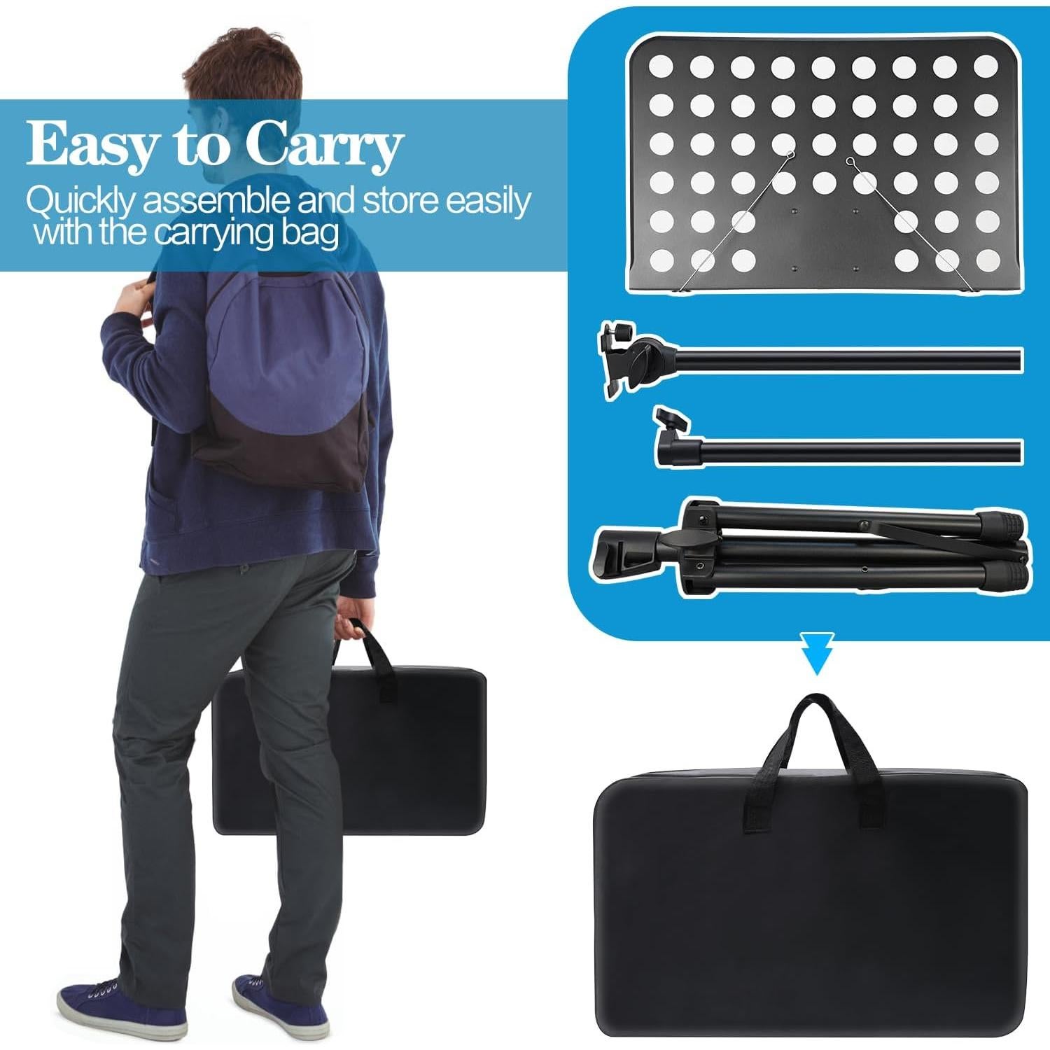 Soporte de Partituras Ajustable Mdvora 91-178cm Plegable con Bolsa