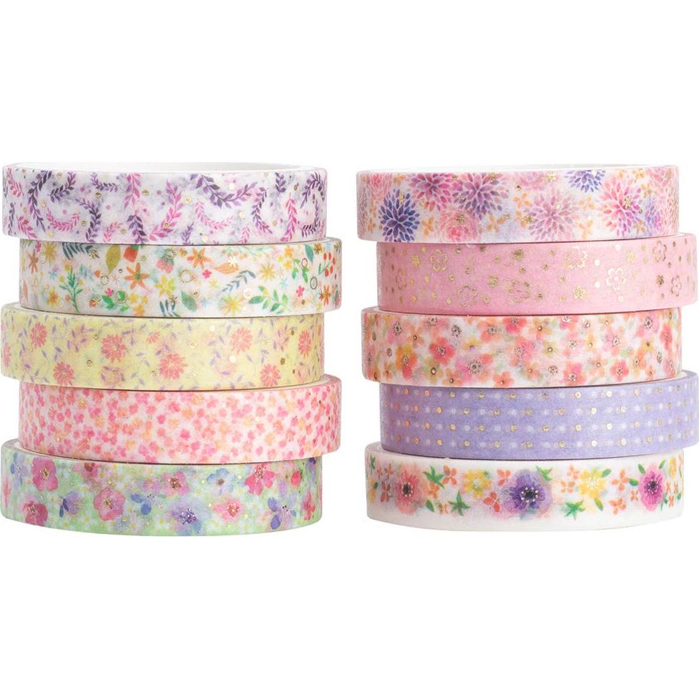 Cinta Washi Decorativa YUBBAEX 10 Rollos 8mm Flores Hermosas