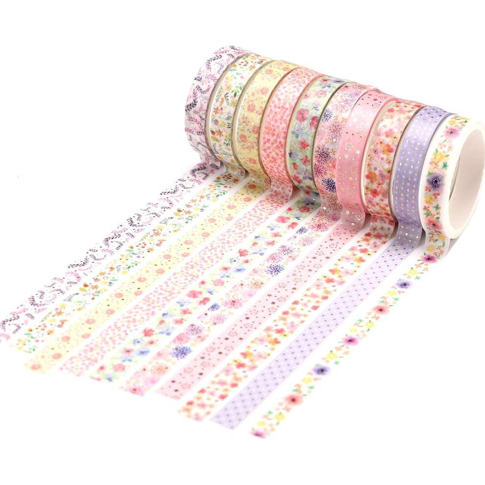 Cinta Washi Decorativa YUBBAEX 10 Rollos 8mm Flores Hermosas