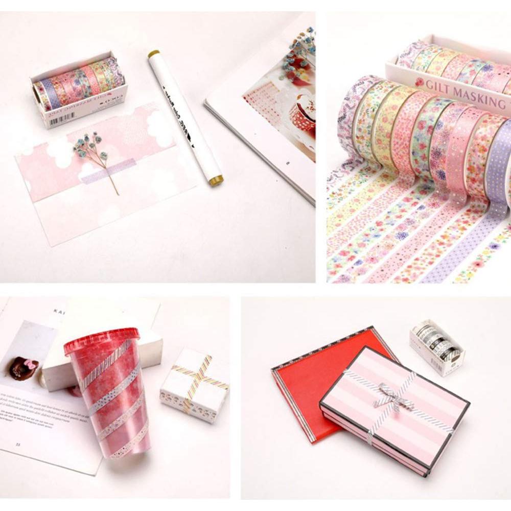 Cinta Washi Decorativa YUBBAEX 10 Rollos 8mm Flores Hermosas