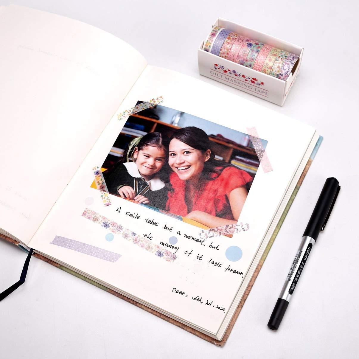 Cinta Washi Decorativa YUBBAEX 10 Rollos 8mm Flores Hermosas