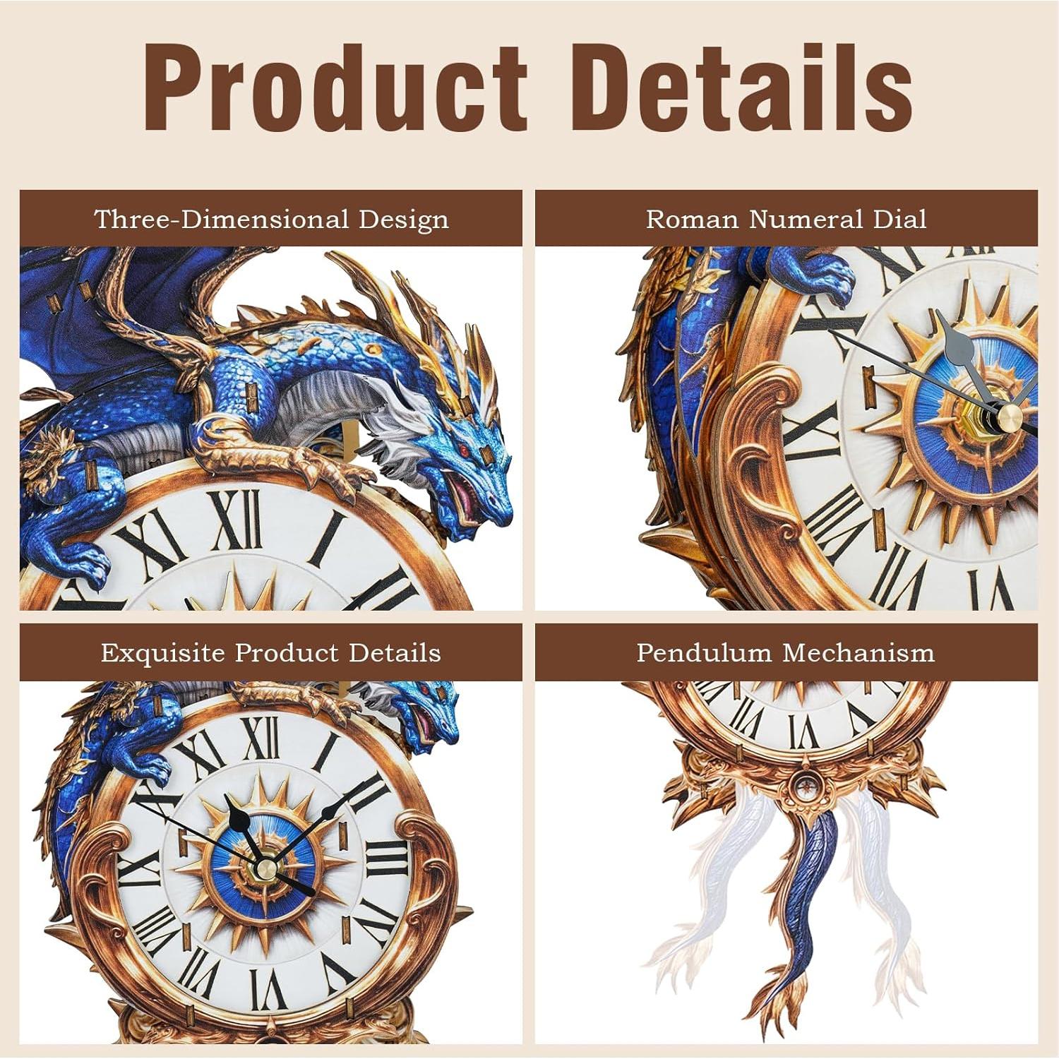 Rompecabezas 3D de Madera Pijesaksa Reloj Dragón Azul