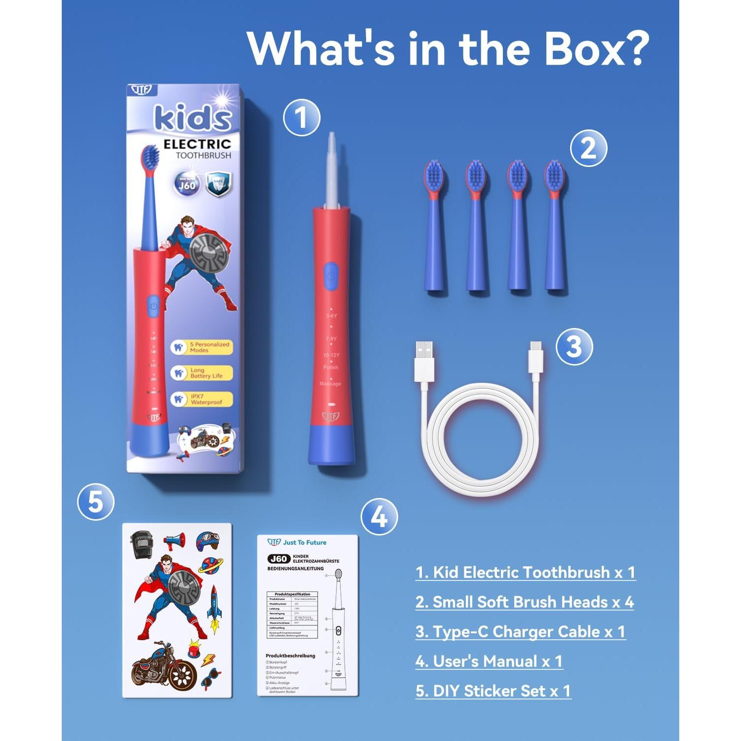 Cepillo de dientes eléctrico JTF para niños recargable 5 modos