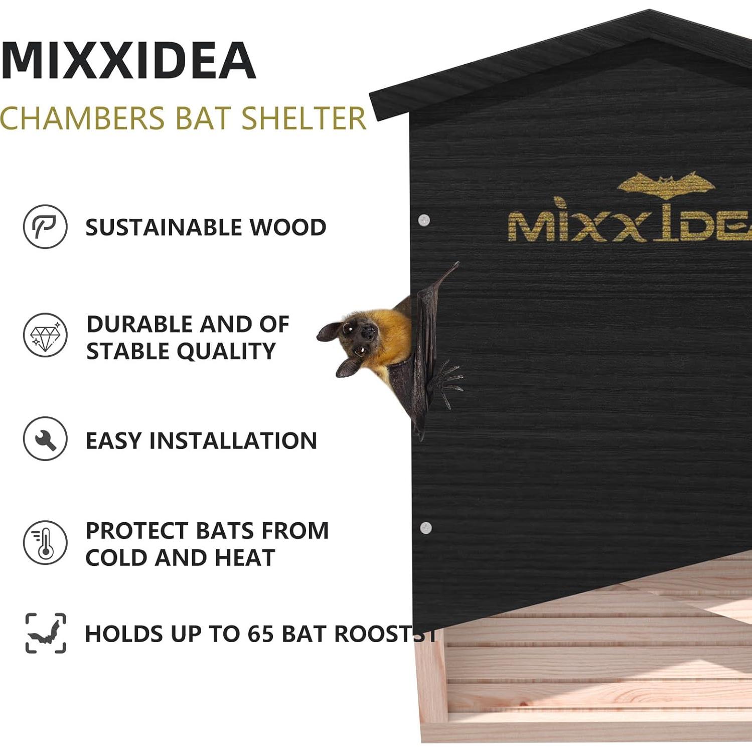 Casa de Murciélagos MIXXIDEA Doble Cámara Madera de Cedro