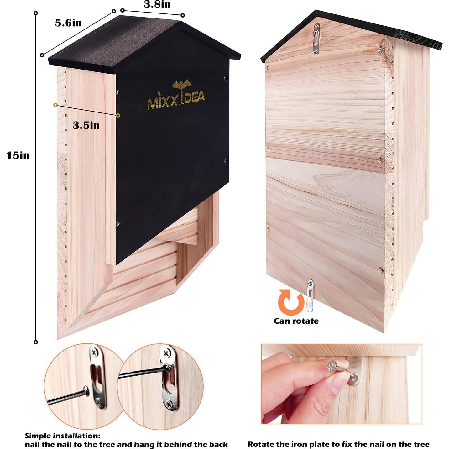 Casa de Murciélagos MIXXIDEA Doble Cámara Madera de Cedro