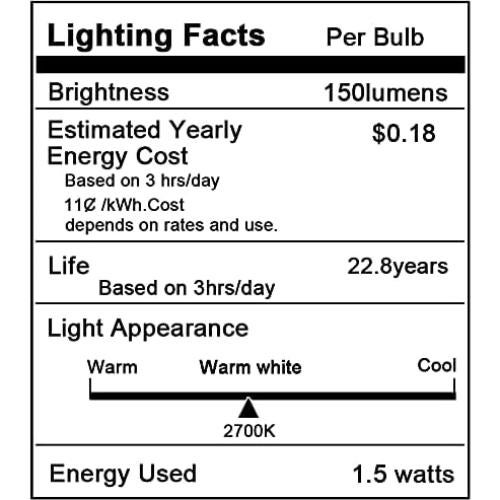 Bombilla LED G40 1.5W E26 2700K Blanco Cálido Paquete de 2