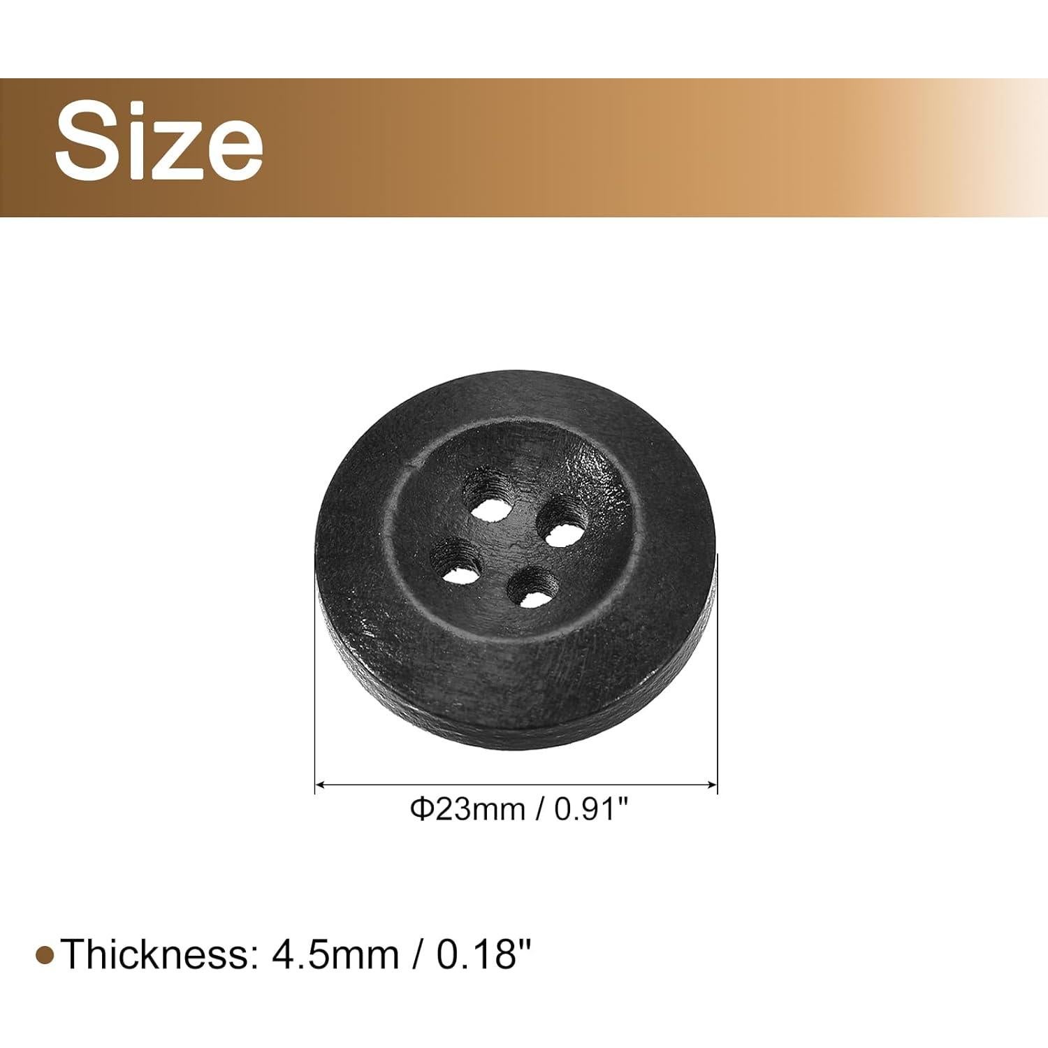 50 Botones de Madera Redondos uxcell 23mm 4 Agujeros Negro