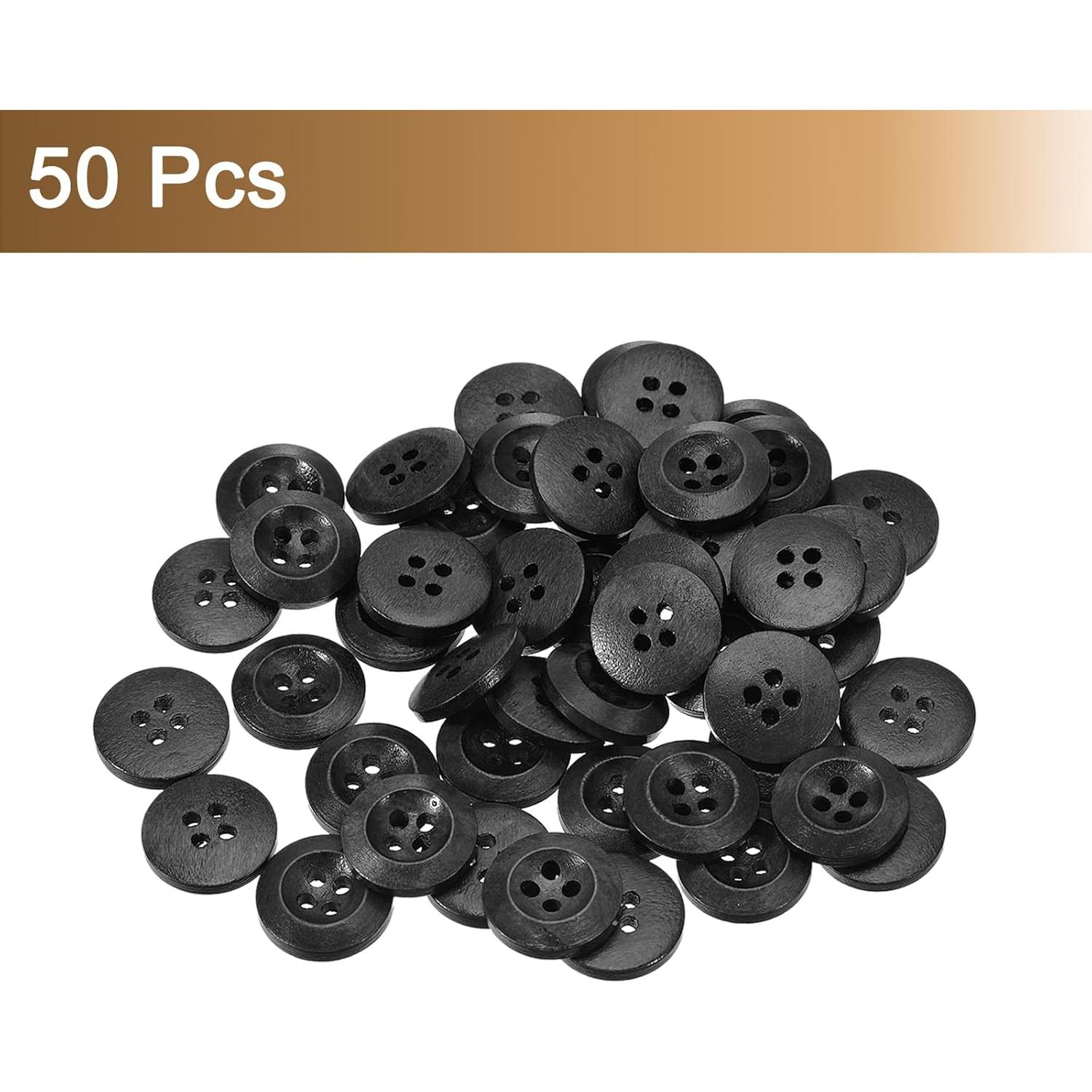 50 Botones de Madera Redondos uxcell 23mm 4 Agujeros Negro