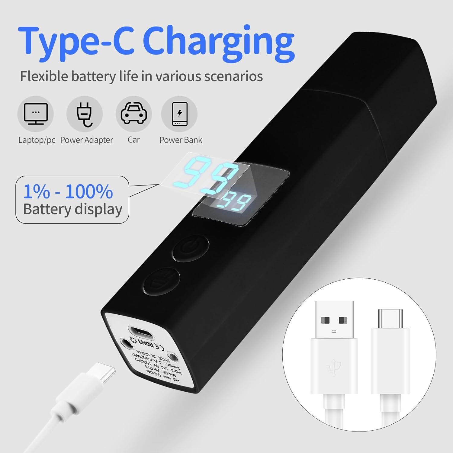 Molinillo de Uñas Eléctrico MELTING WOOD 4 Velocidades Negro