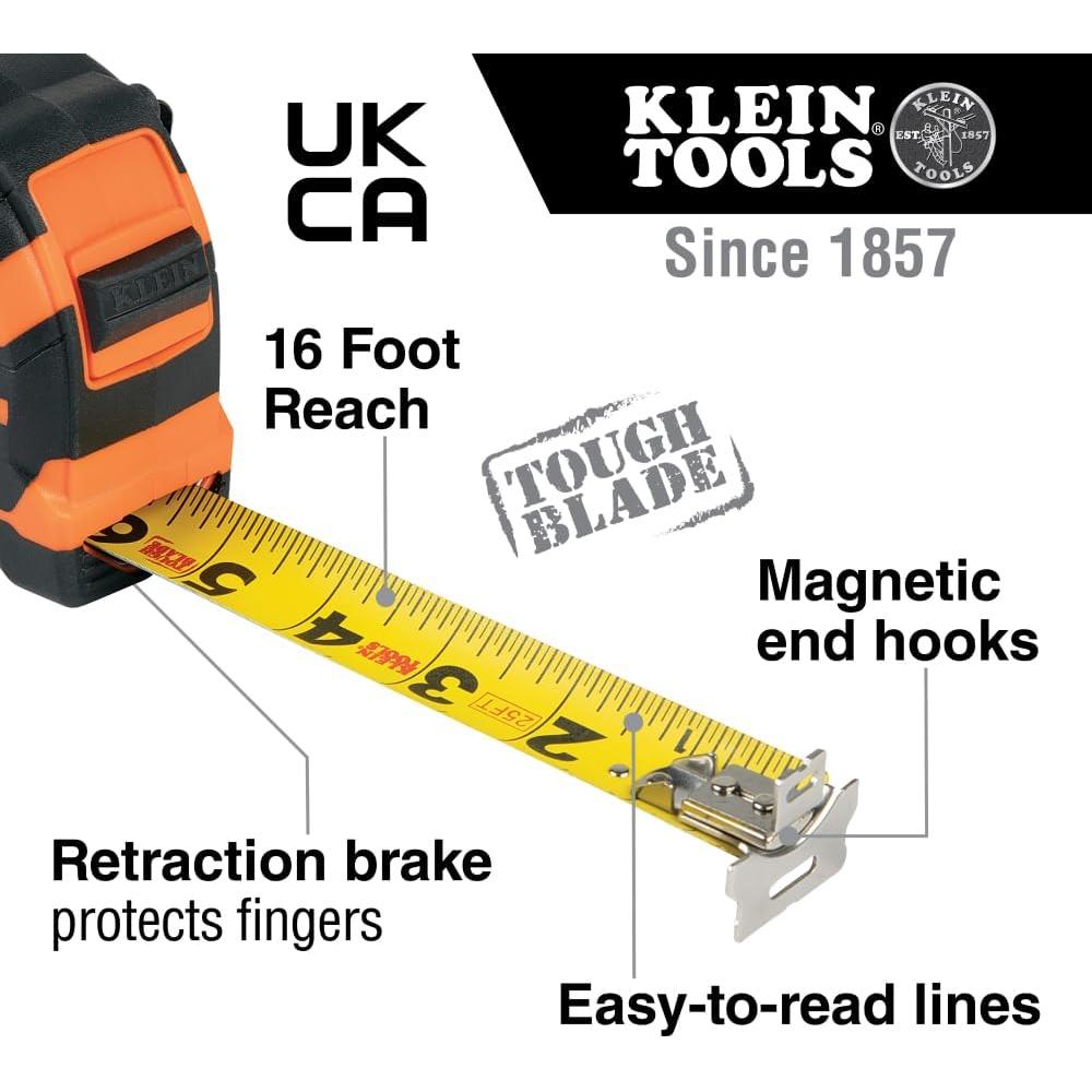 Cinta Métrica Klein Tools 7.6m con Gancho Doble y Nylon
