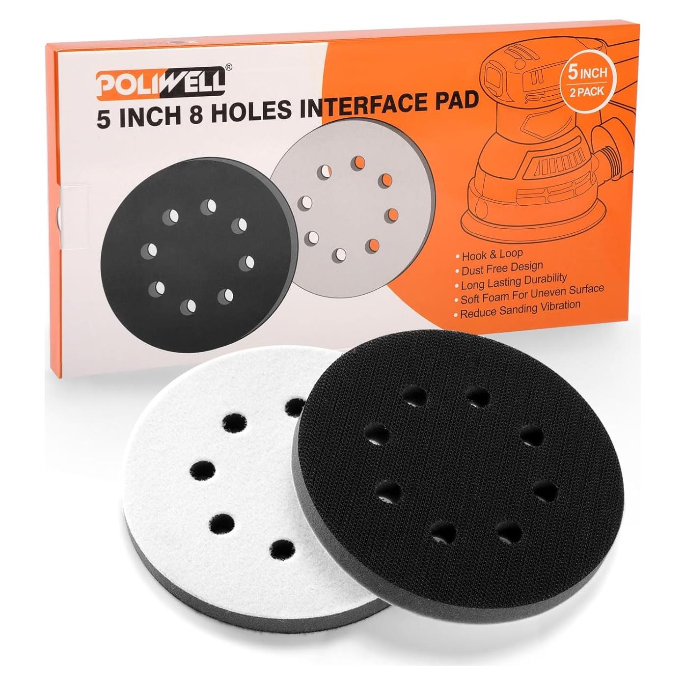 Almohadilla de Lijadora Orbital POLIWELL 5" 8 Agujeros - Paquete de 2