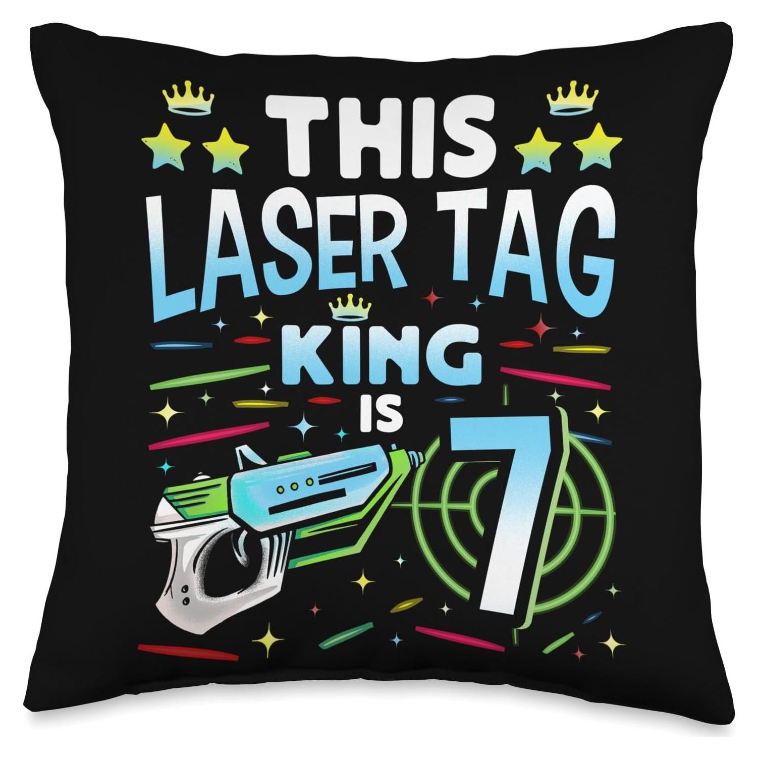 Laser Tag King Is 7 Funny Boy Lazer Tag Indoor Lasertag Throw Pillow
