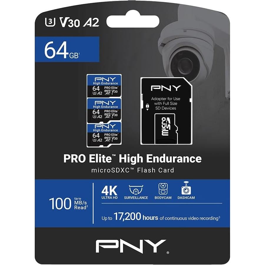 Tarjeta microSD PNY 64GB PRO Elite U3 V30 A2 - 100MB/s