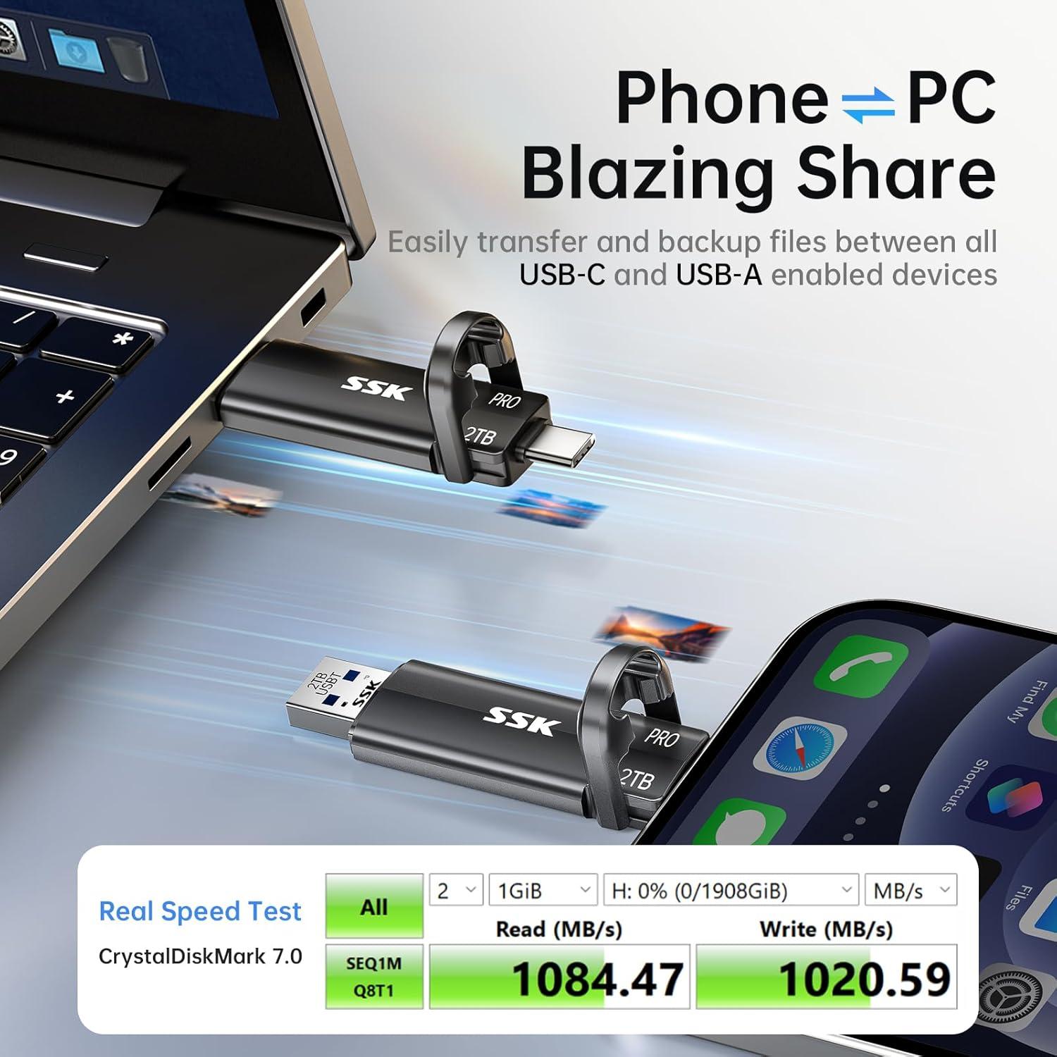 SSD Externo SSK 256GB USB C 3.2, Velocidad 1000MB/s