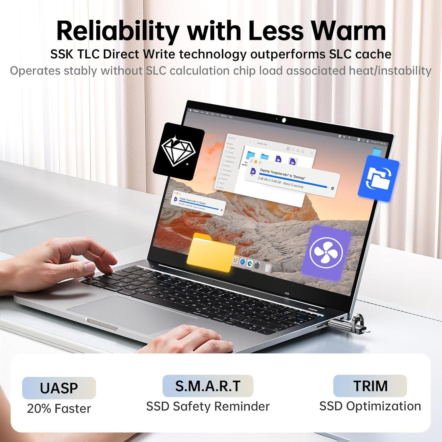 SSD Externo SSK 256GB USB C 3.2, Velocidad 1000MB/s