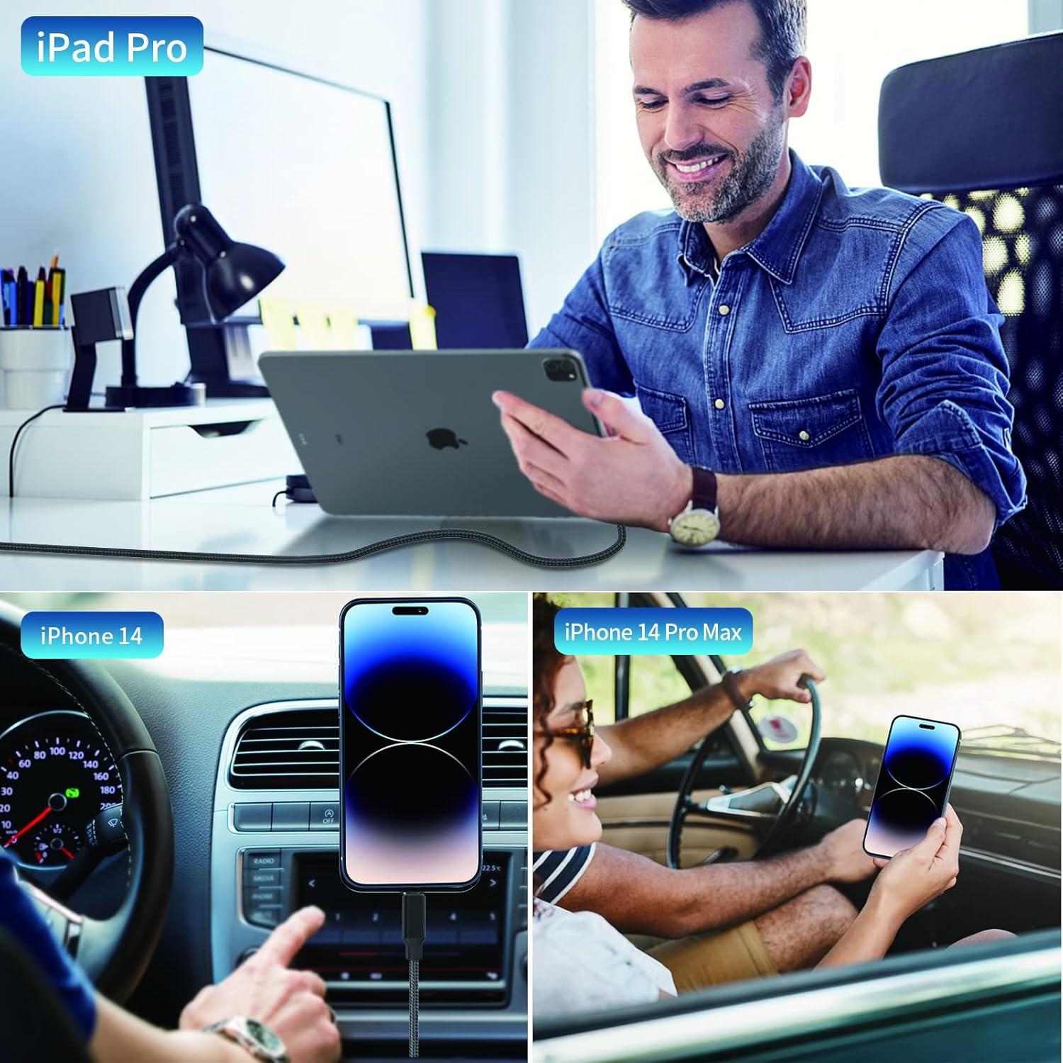 Cargador de coche Linocell 60W USB C dual + 2 cables Lightning