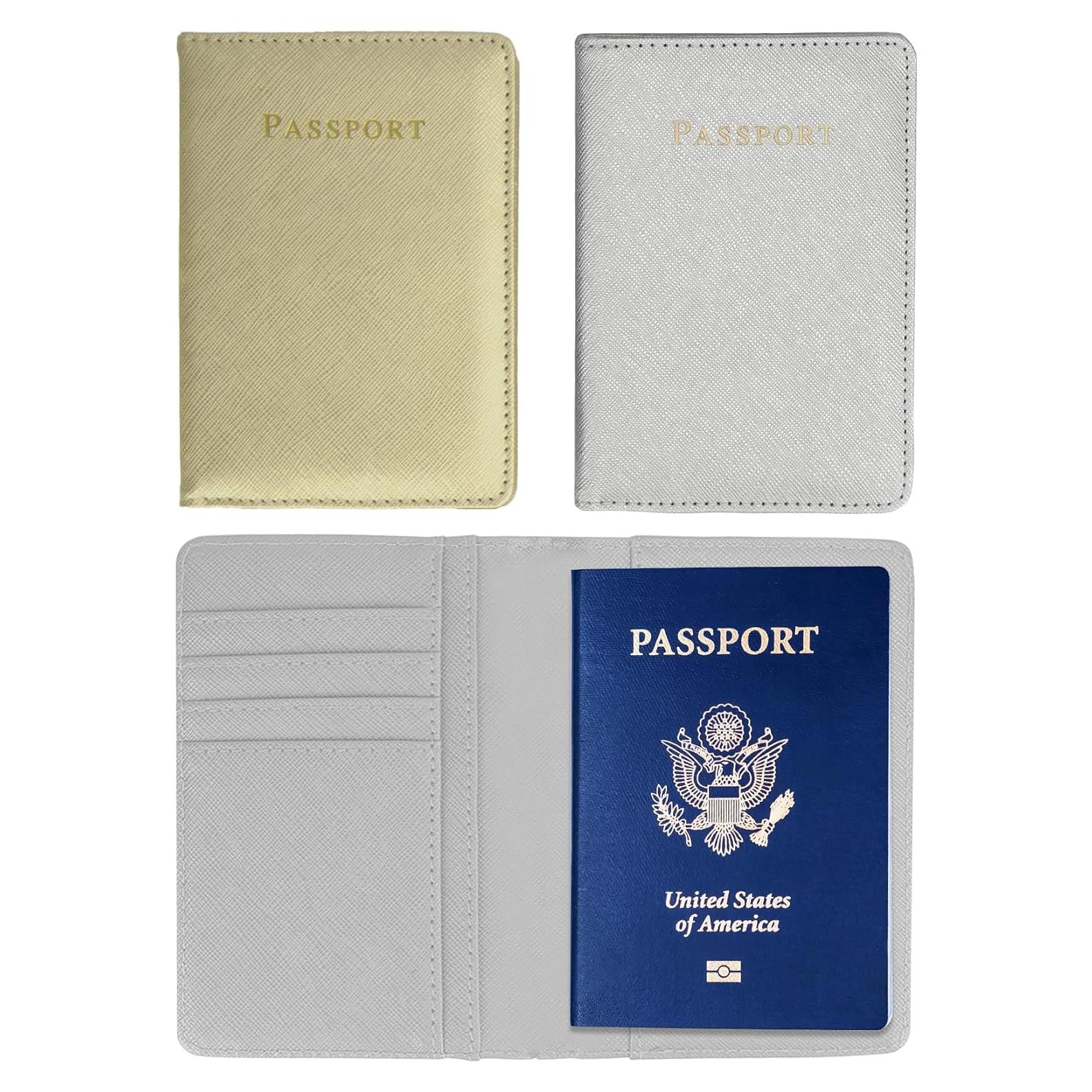 Soporte de Pasaporte 2 Pcs Btmooz Cuero PU Oro y Plata