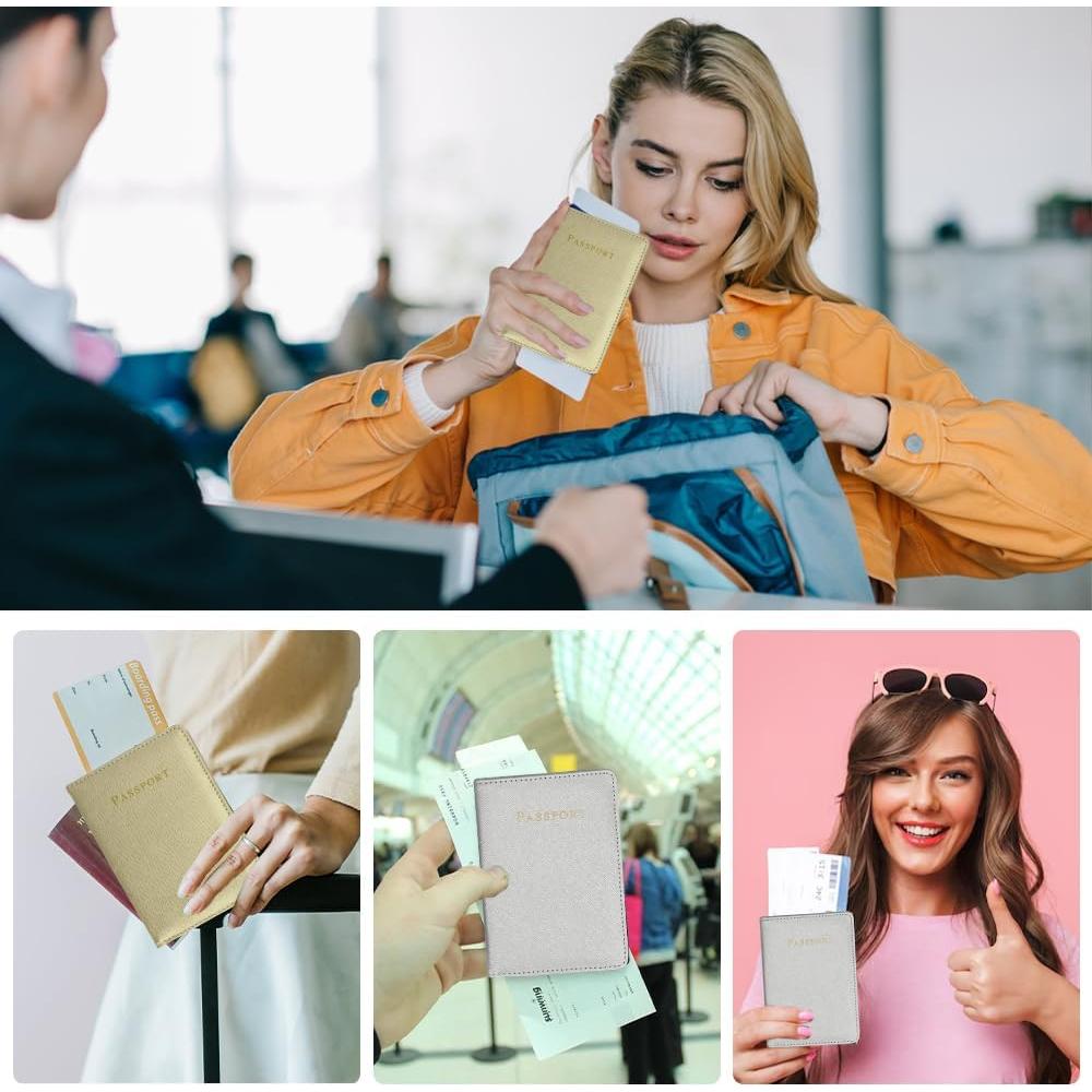 Soporte de Pasaporte 2 Pcs Btmooz Cuero PU Oro y Plata