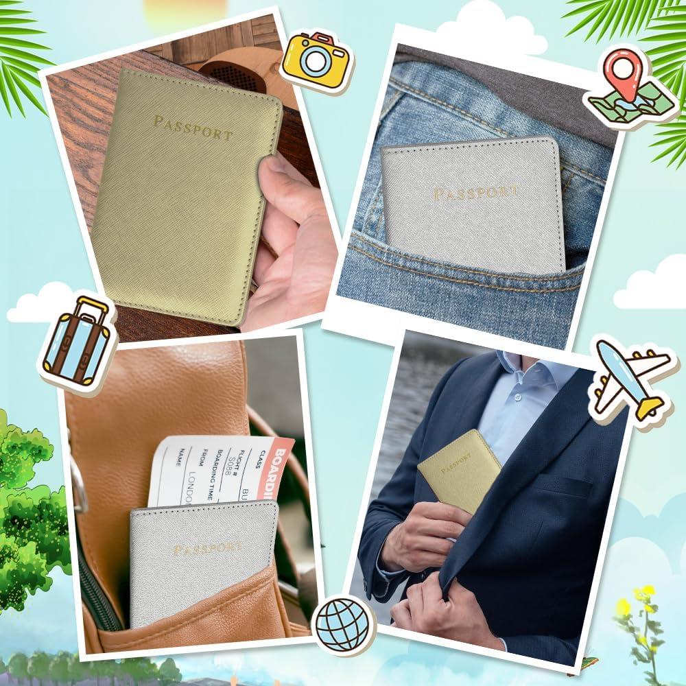 Soporte de Pasaporte 2 Pcs Btmooz Cuero PU Oro y Plata