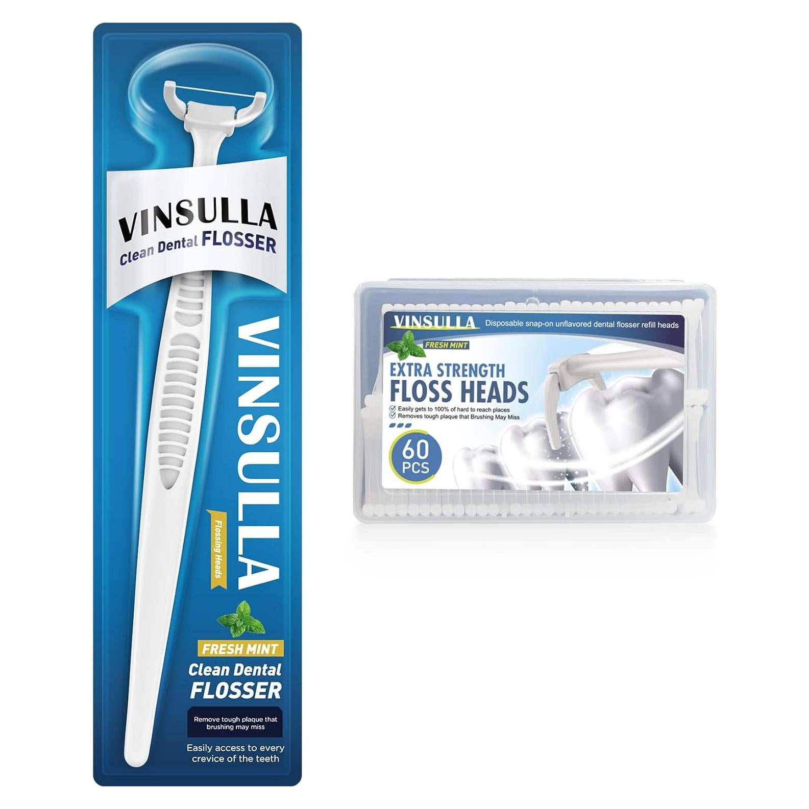 Kit de Hilo Dental VINSULLA con 1 Mango y 60 Cabezas Menta