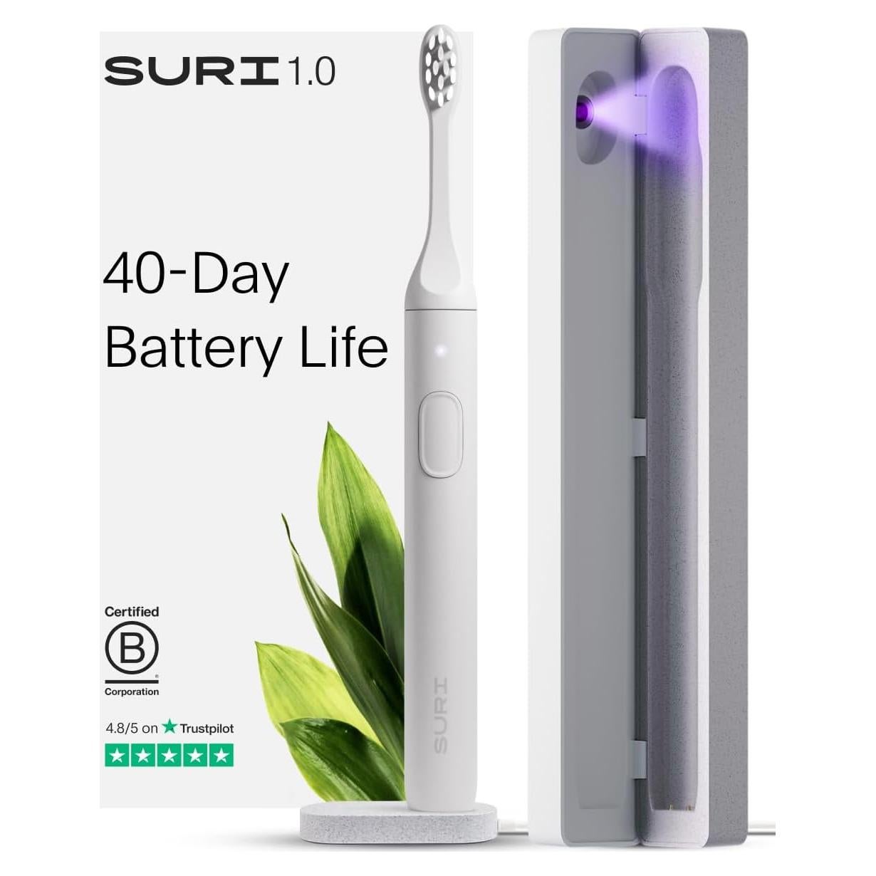 Cepillo de Dientes Eléctrico SURI S1 con Estuche UV - Blanco