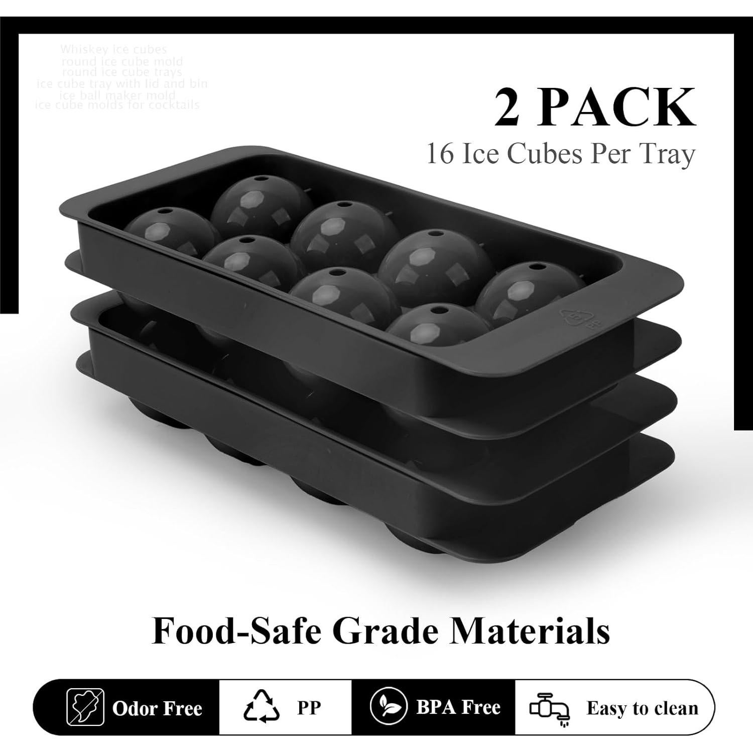 Molde de Cubos de Hielo Redondos AIBIRUI - 2 Bandejas, 16 Esferas