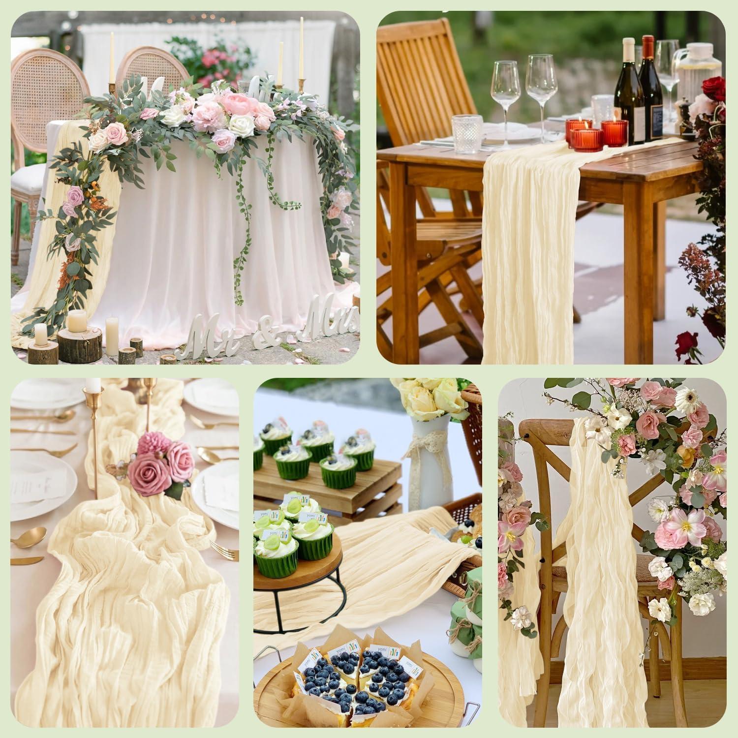 Camino de Mesa Gasa Beige 3M Xiomot para Bodas y Fiestas