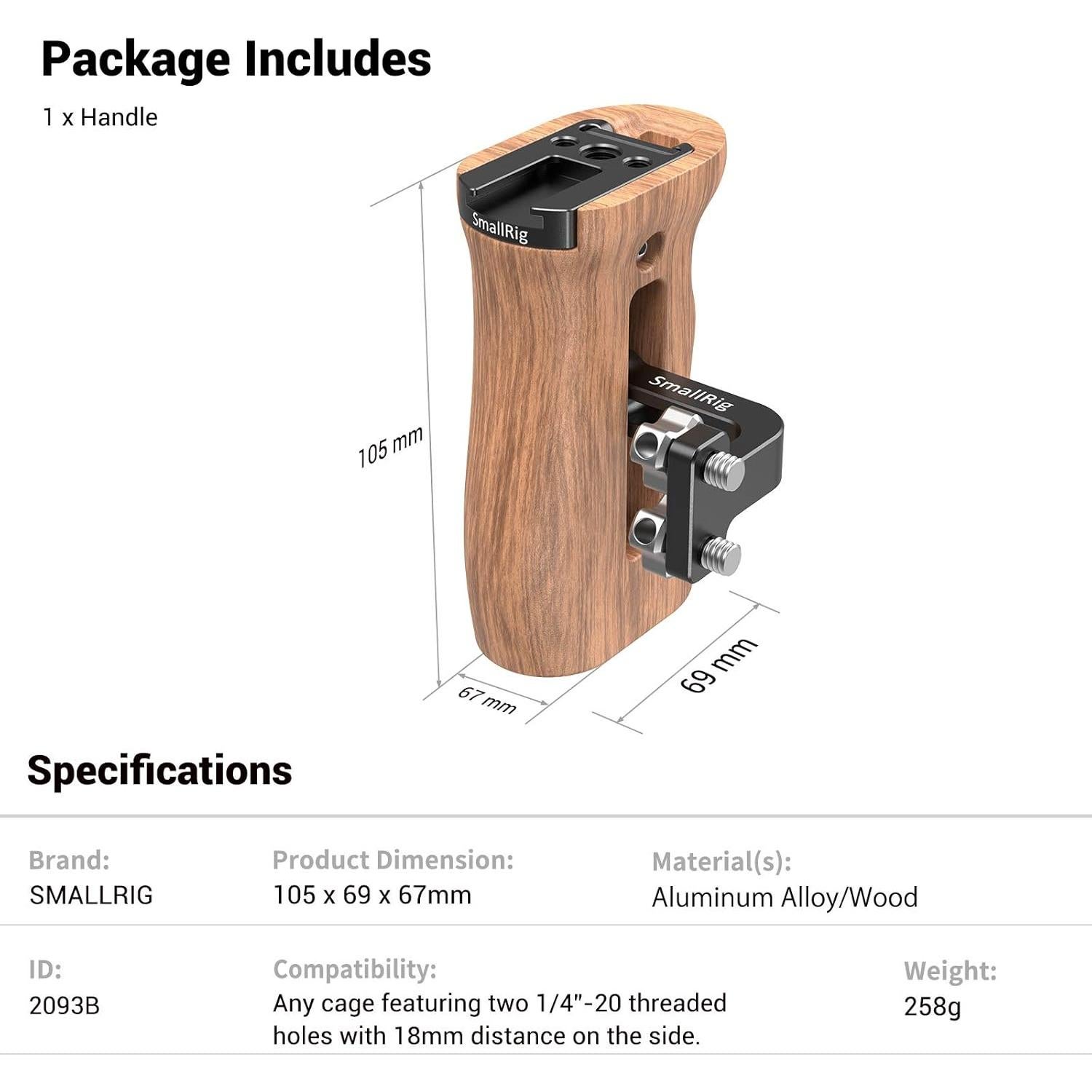 Mango Lateral de Madera SMALLRIG 2093 para Jaula DSLR