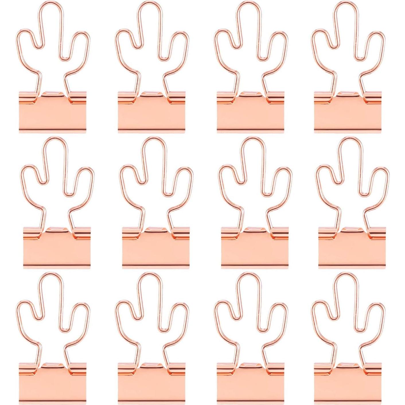 Clip de Binder Cactus Supfoxer en Oro Rosa - 12 Piezas