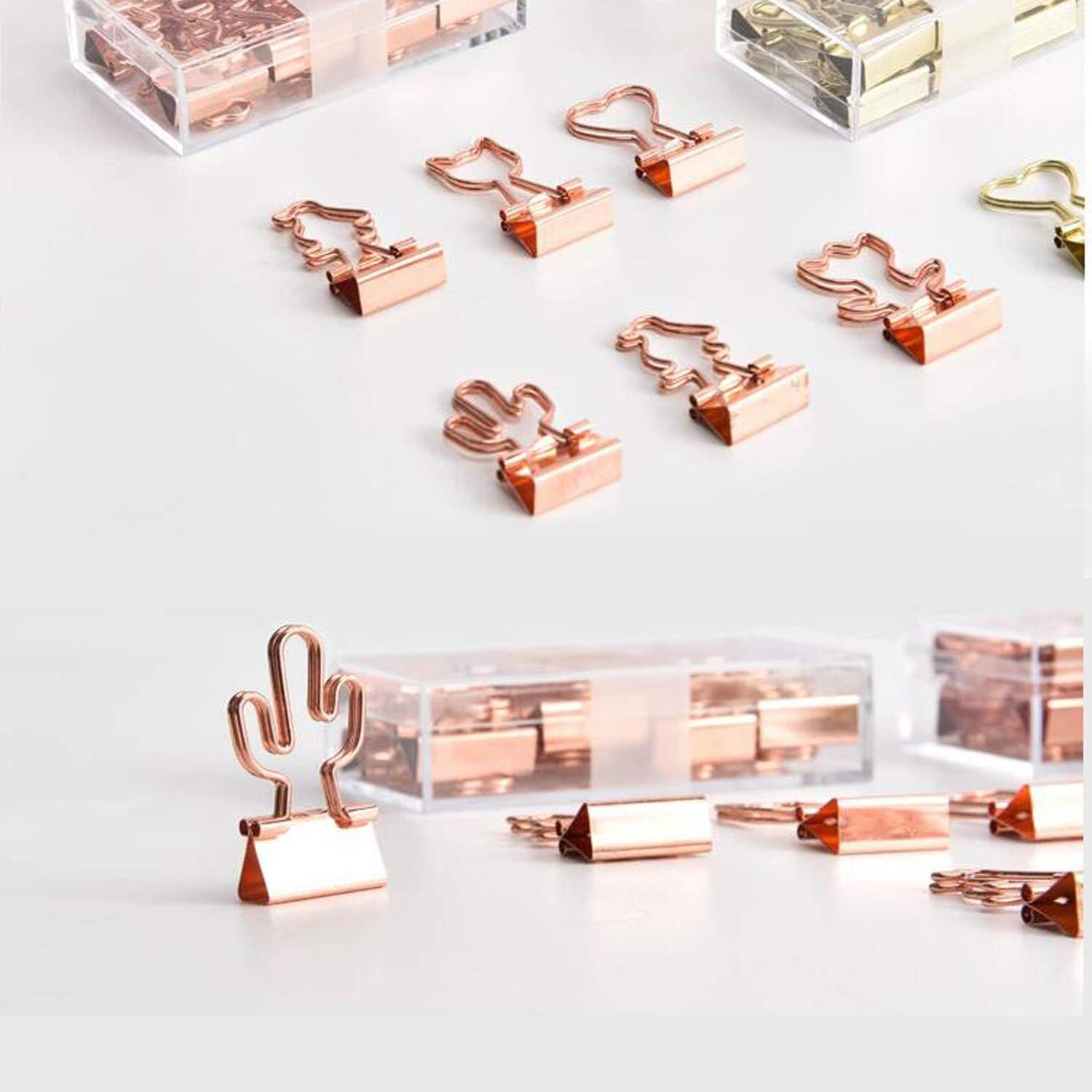 Clip de Binder Cactus Supfoxer en Oro Rosa - 12 Piezas