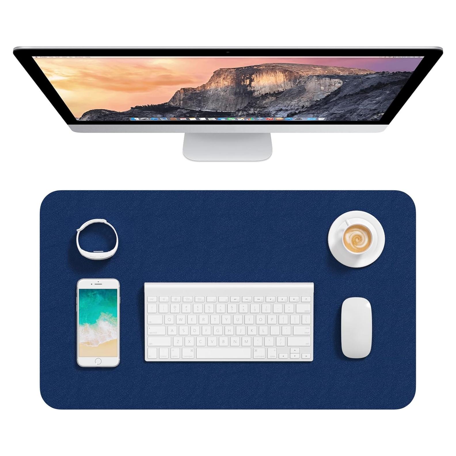 Alfombrilla de Escritorio Hsurbtra 60x35 cm Cuero PU Azul Marino