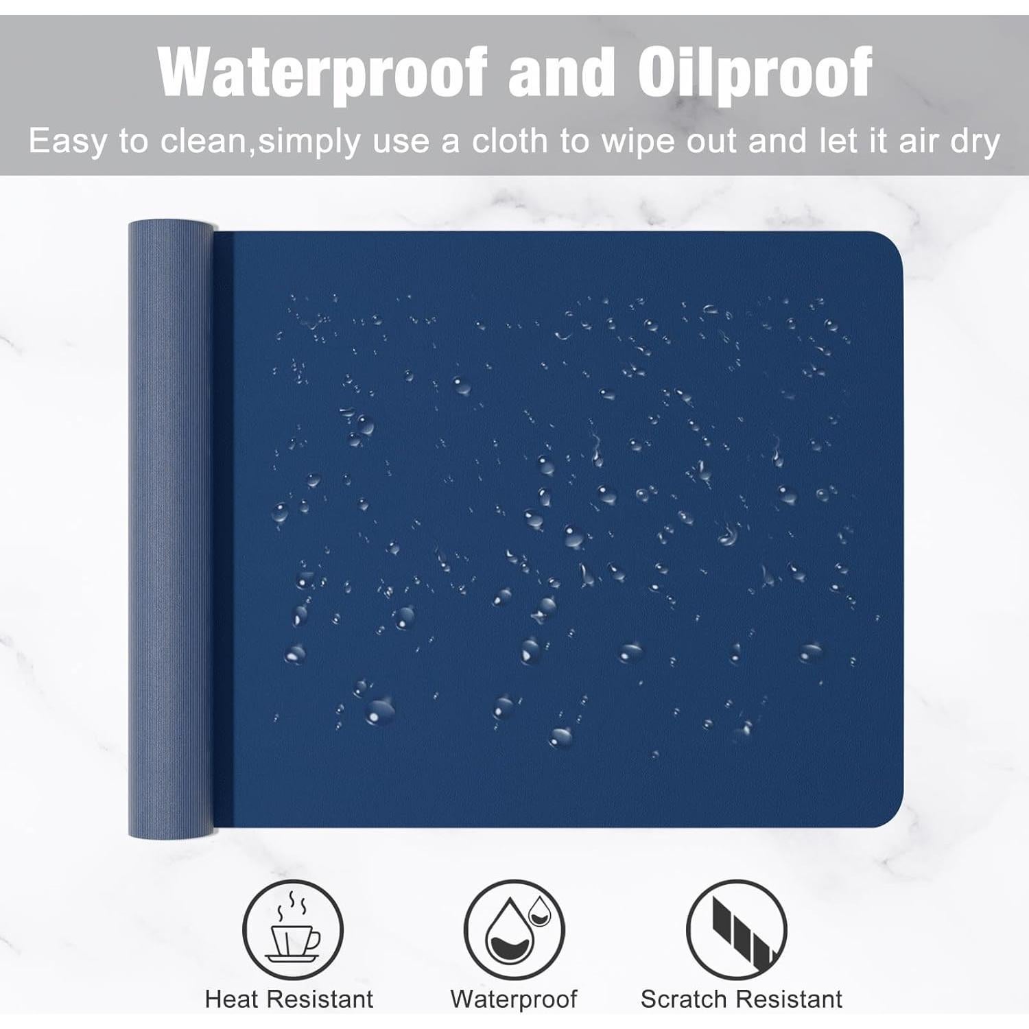 Alfombrilla de Escritorio Hsurbtra 60x35 cm Cuero PU Azul Marino