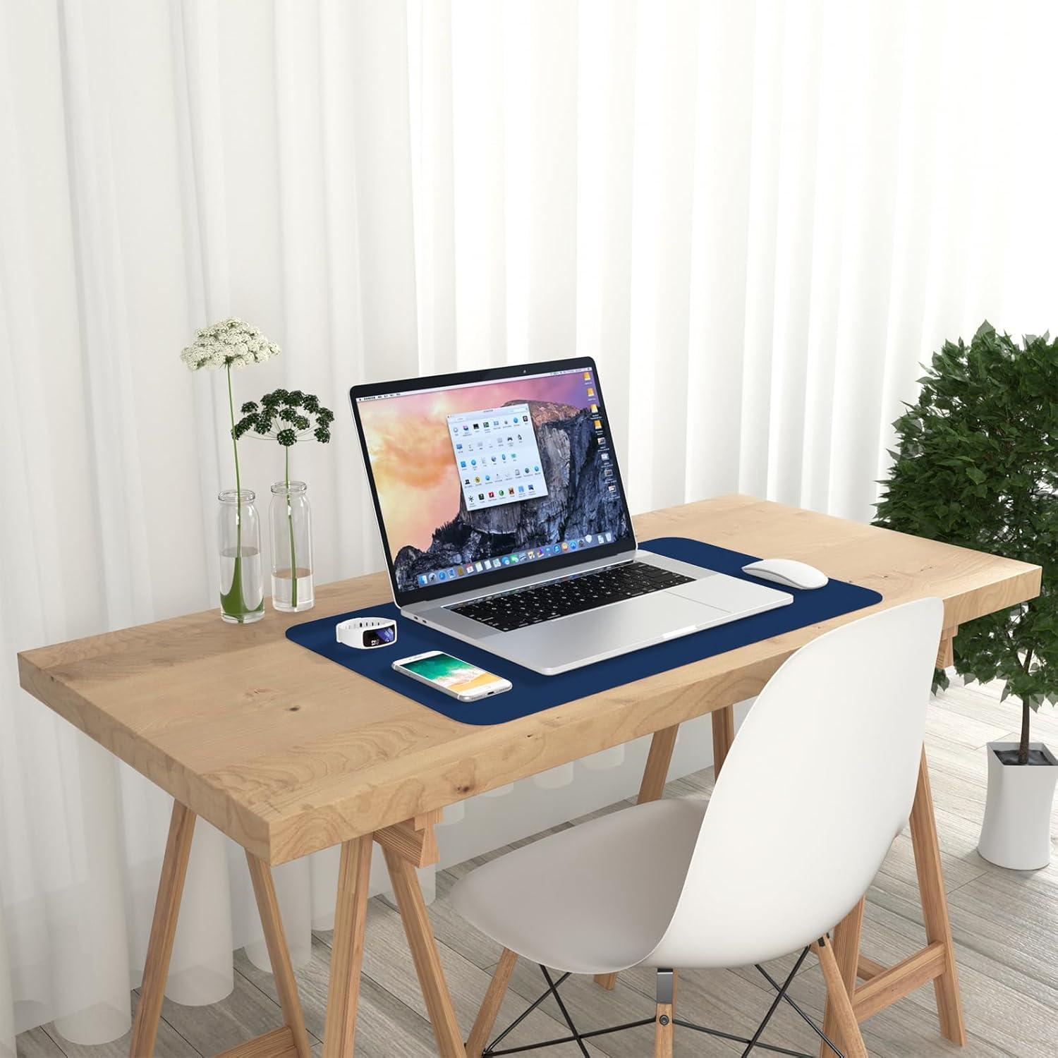 Alfombrilla de Escritorio Hsurbtra 60x35 cm Cuero PU Azul Marino