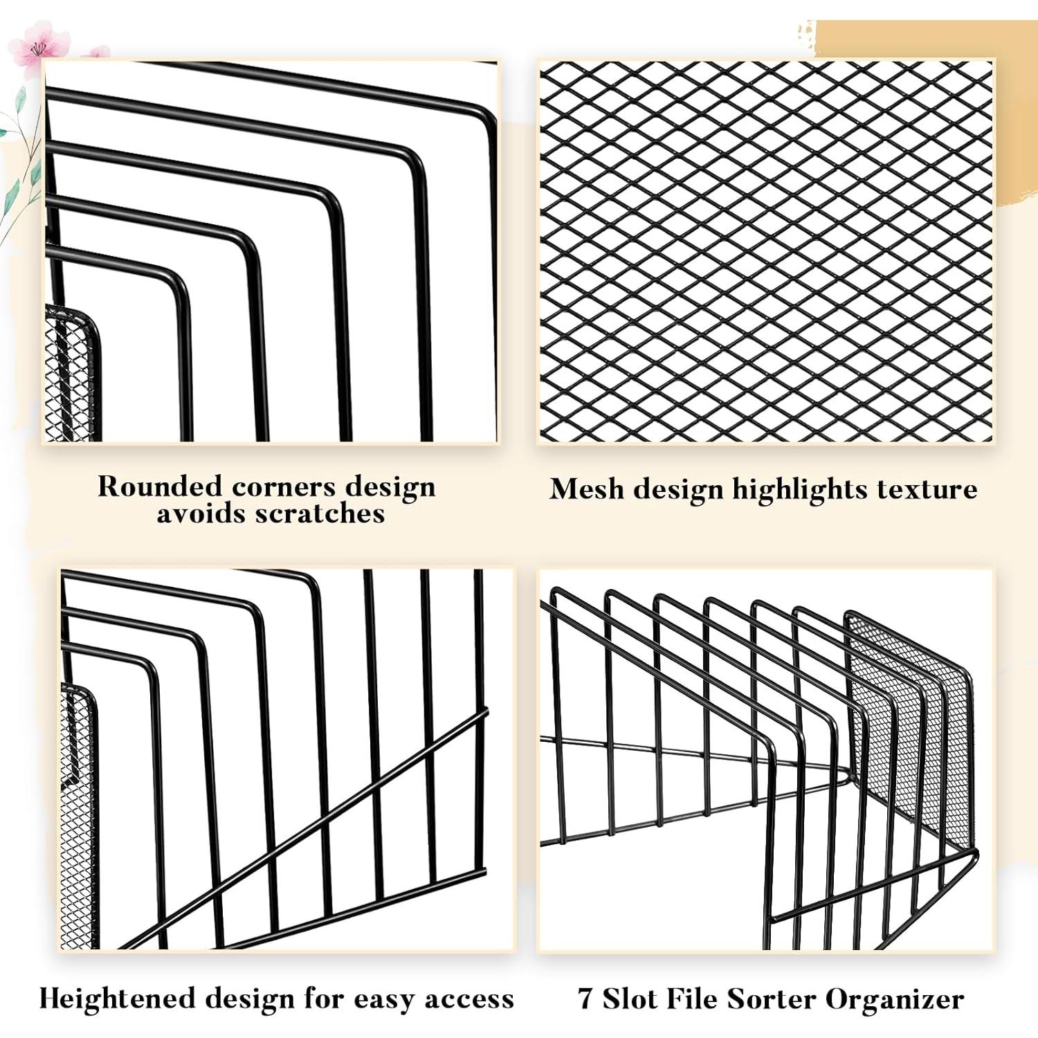 Organizador de Archivos de Metal Chivertion 2 Pcs 7 Ranuras Negro