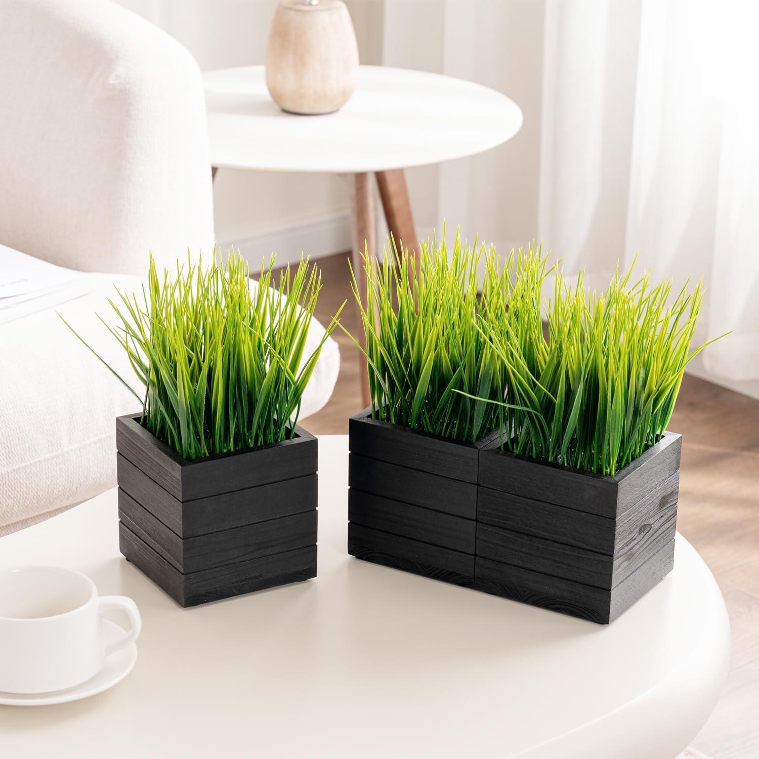 Juego de 3 Plantas de Césped Artificial MyGift en Cajas de Madera