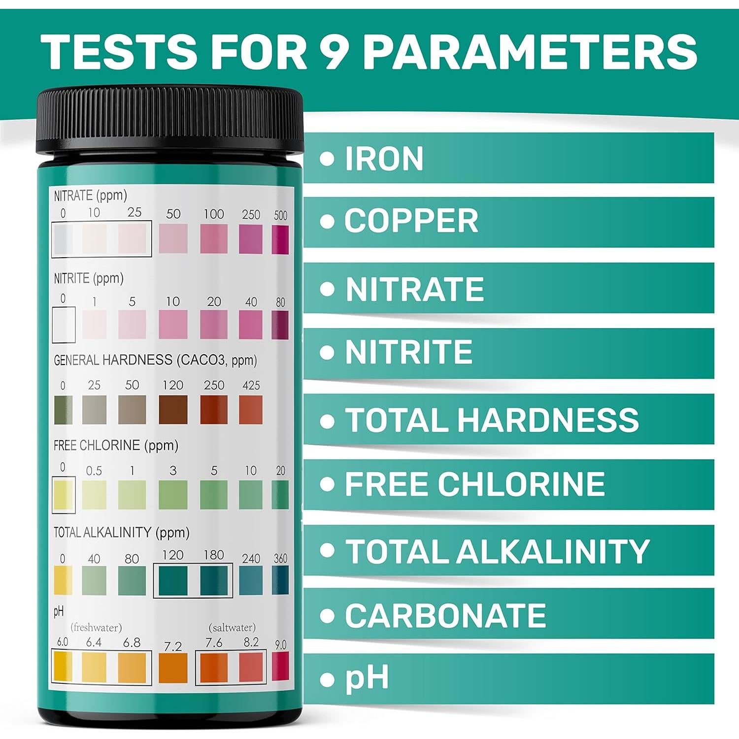Kit de Prueba de Agua para Acuarios JNW Direct - 100 Tiras 9-en-1