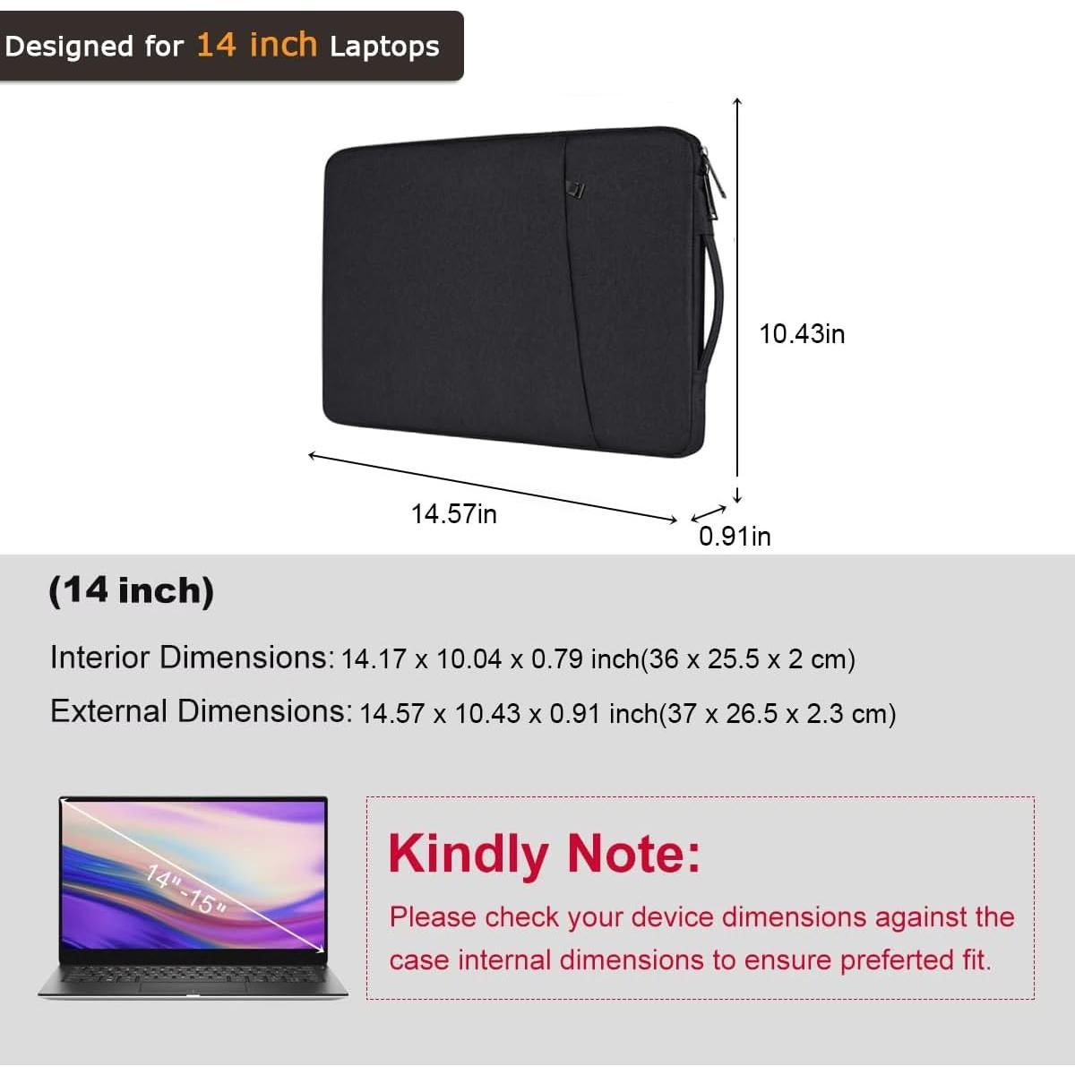 Funda para Laptop 14" CaseBuy Negra Impermeable con Asa
