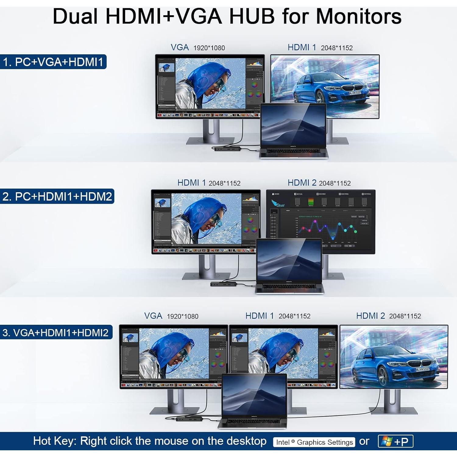 HUB USB-C GIQ D3908 Adaptador 11 en 1 HDMI VGA Negro