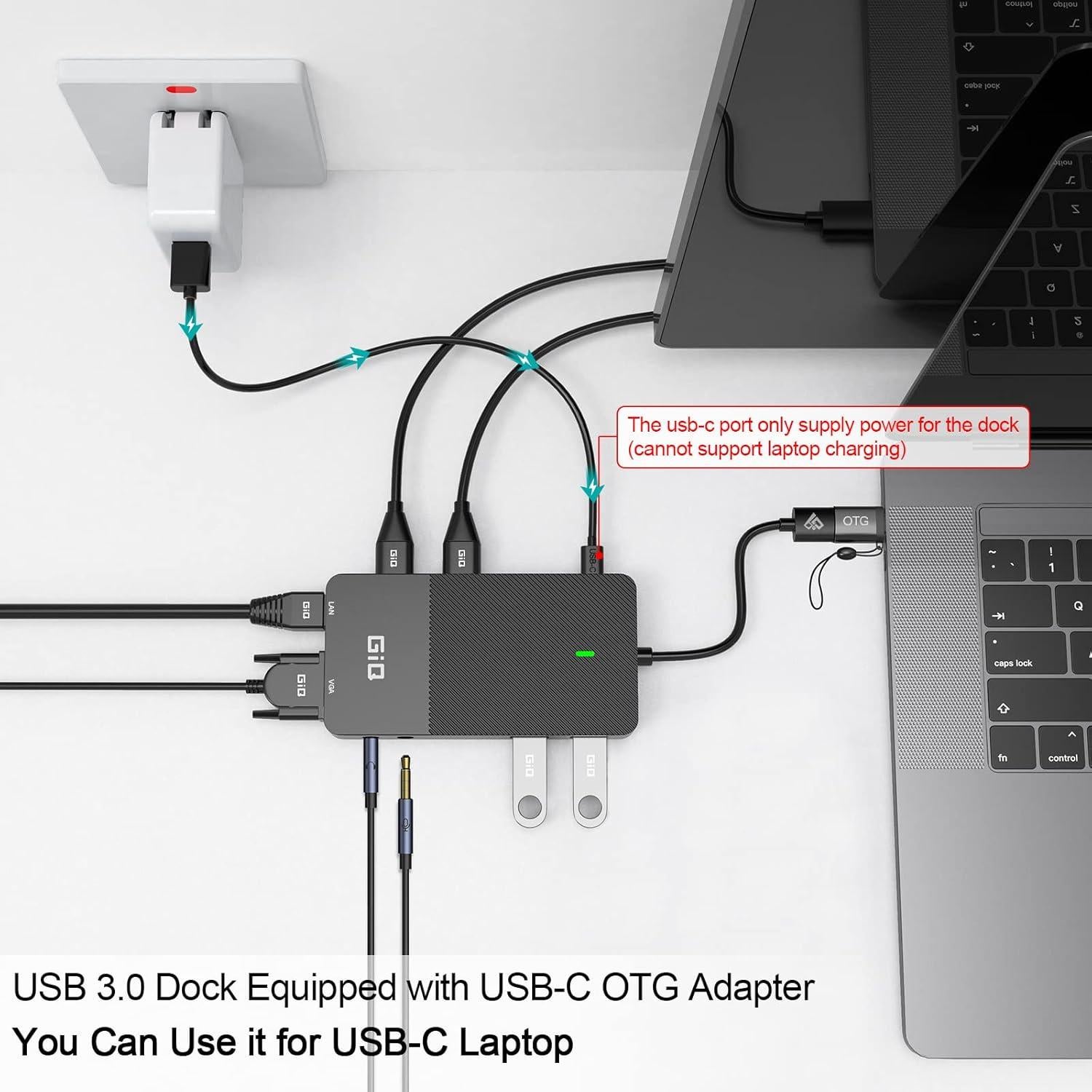 HUB USB-C GIQ D3908 Adaptador 11 en 1 HDMI VGA Negro
