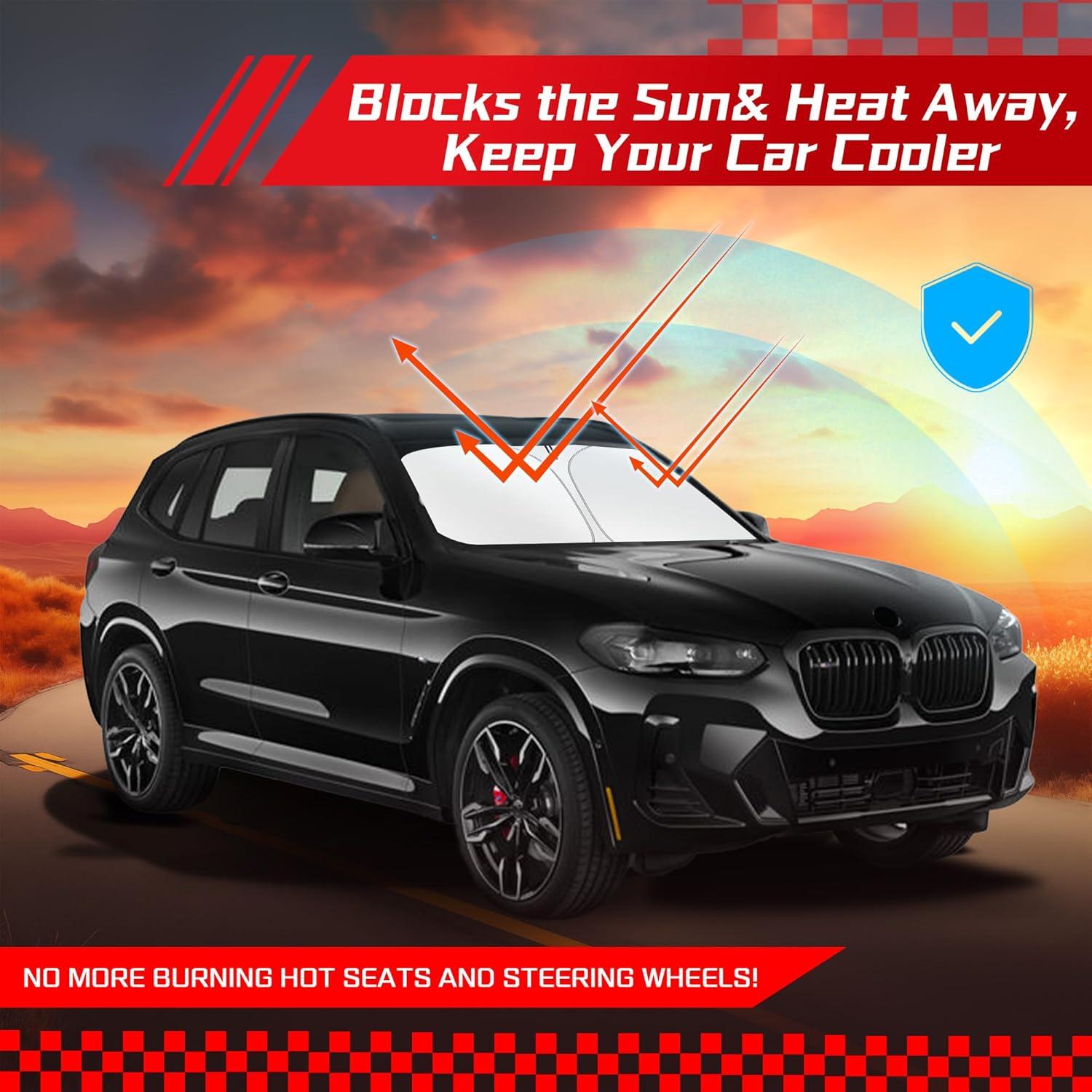ARISMOTOR Windshield Sun Shade for BMW X3 2018-2025, Custom Fit Foldable Front Window Sunshade Sun Visor Protector, Block UV Rays Keep Your Car Cooler