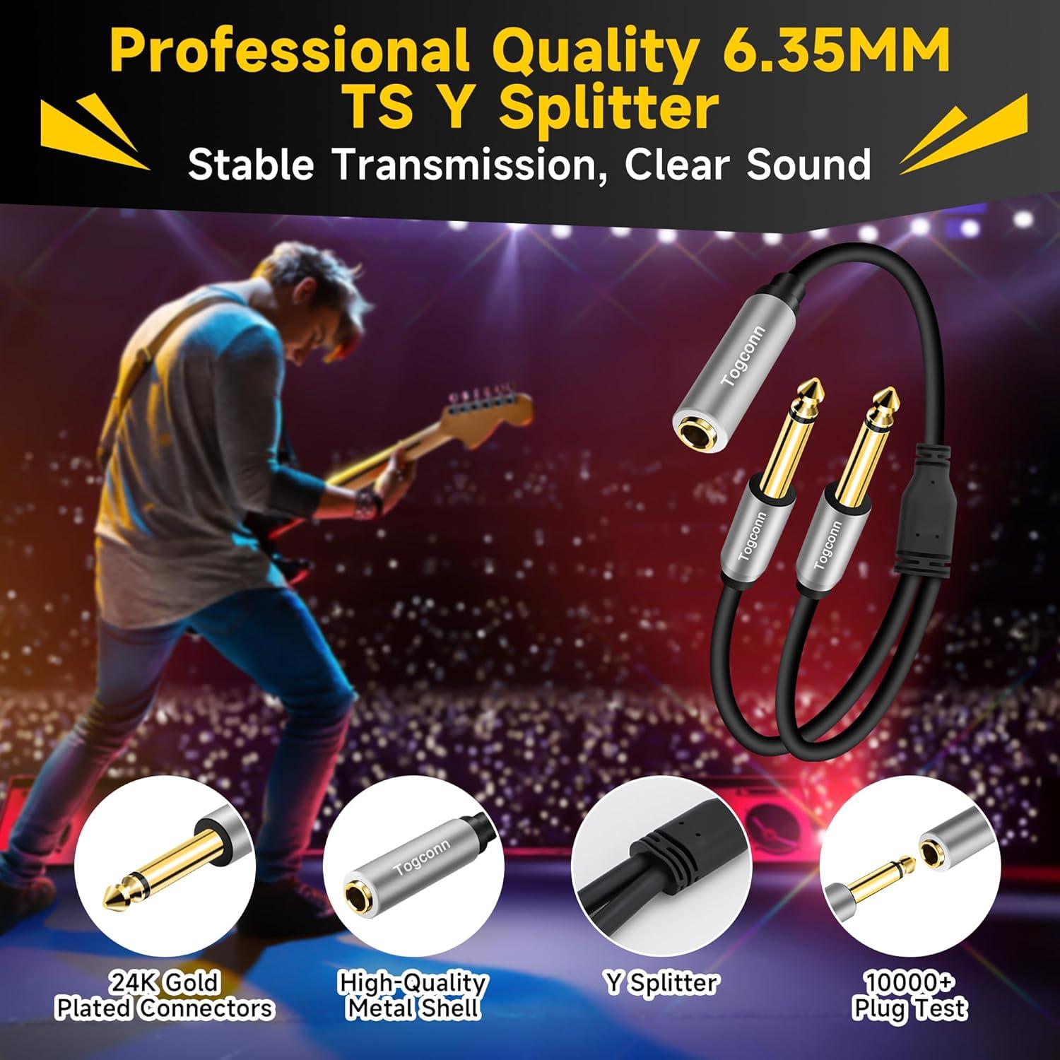 Adaptador Y Divisor Mono TS 6.35mm Togconn 1 Pie Audio