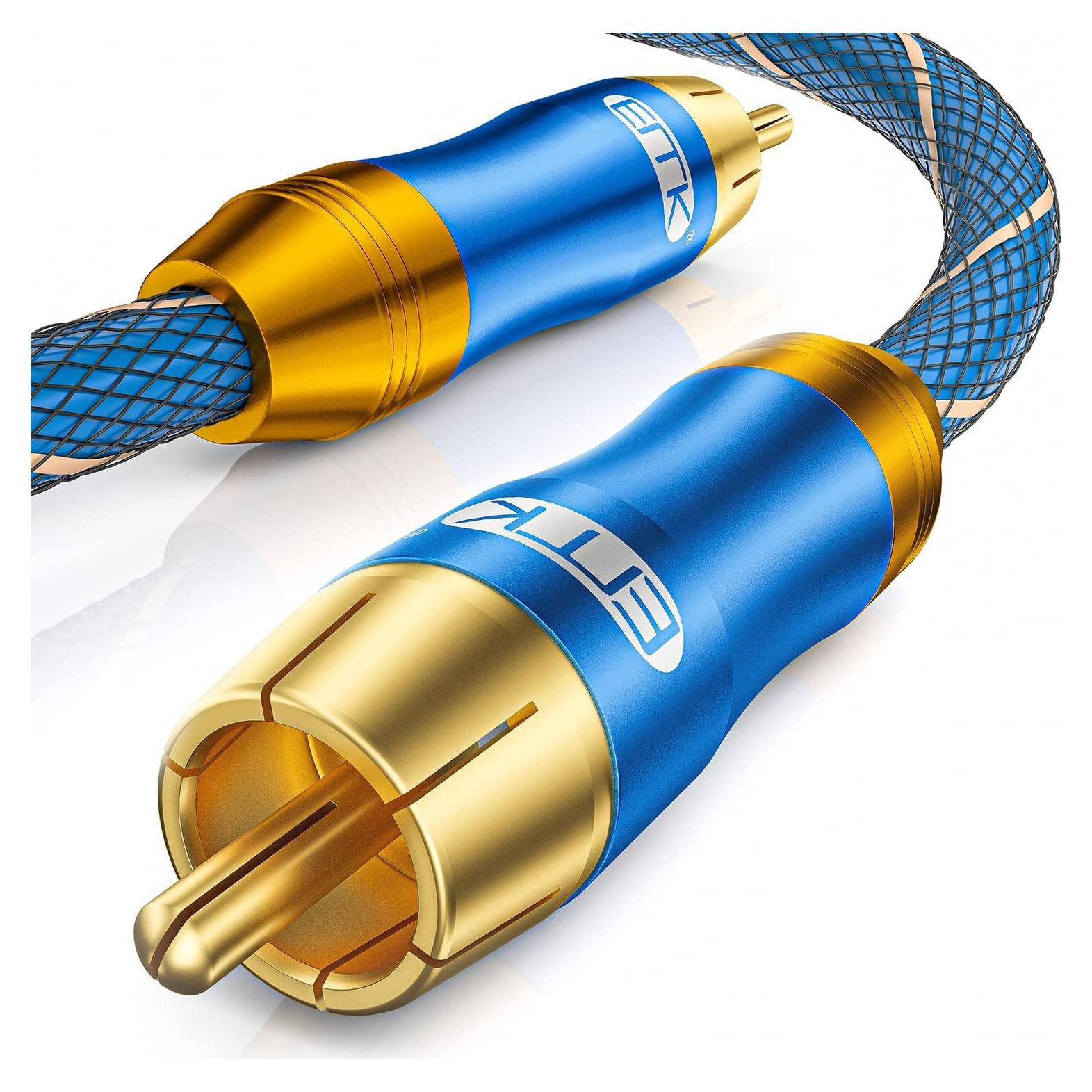Cable de Subwoofer Coaxial EMK 1m RCA Dorado Doble Apantallado