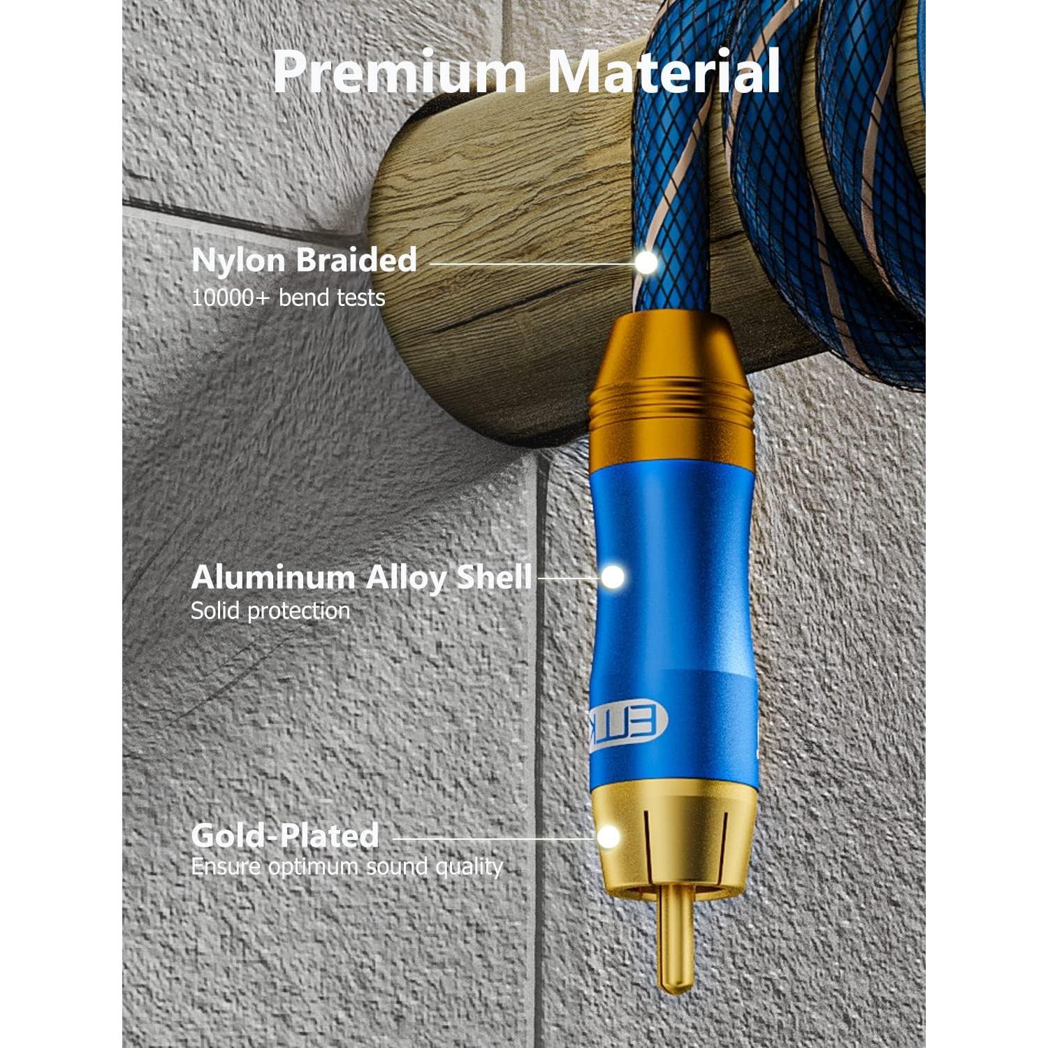 Cable de Subwoofer Coaxial EMK 1m RCA Dorado Doble Apantallado