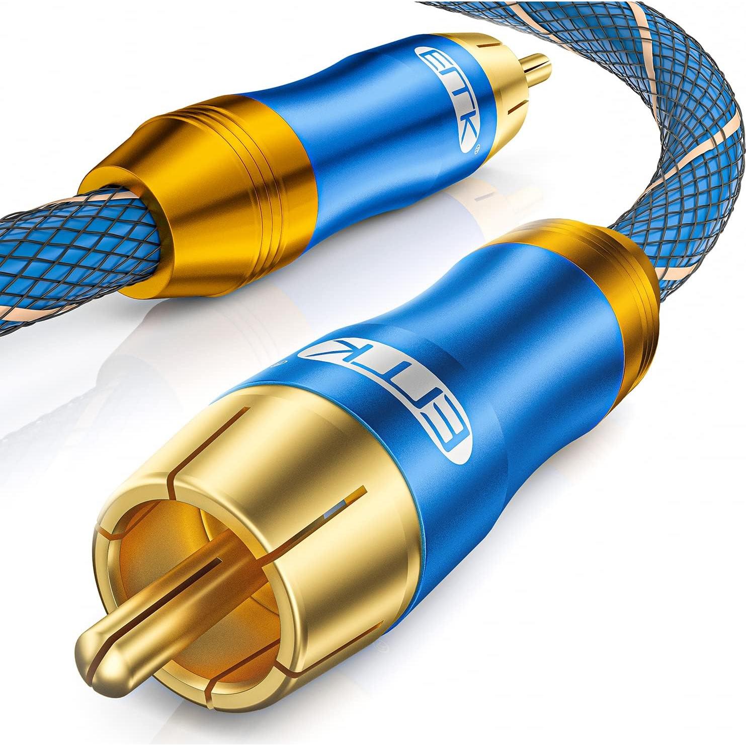 Cable de Subwoofer Coaxial EMK 1m RCA Dorado Doble Apantallado